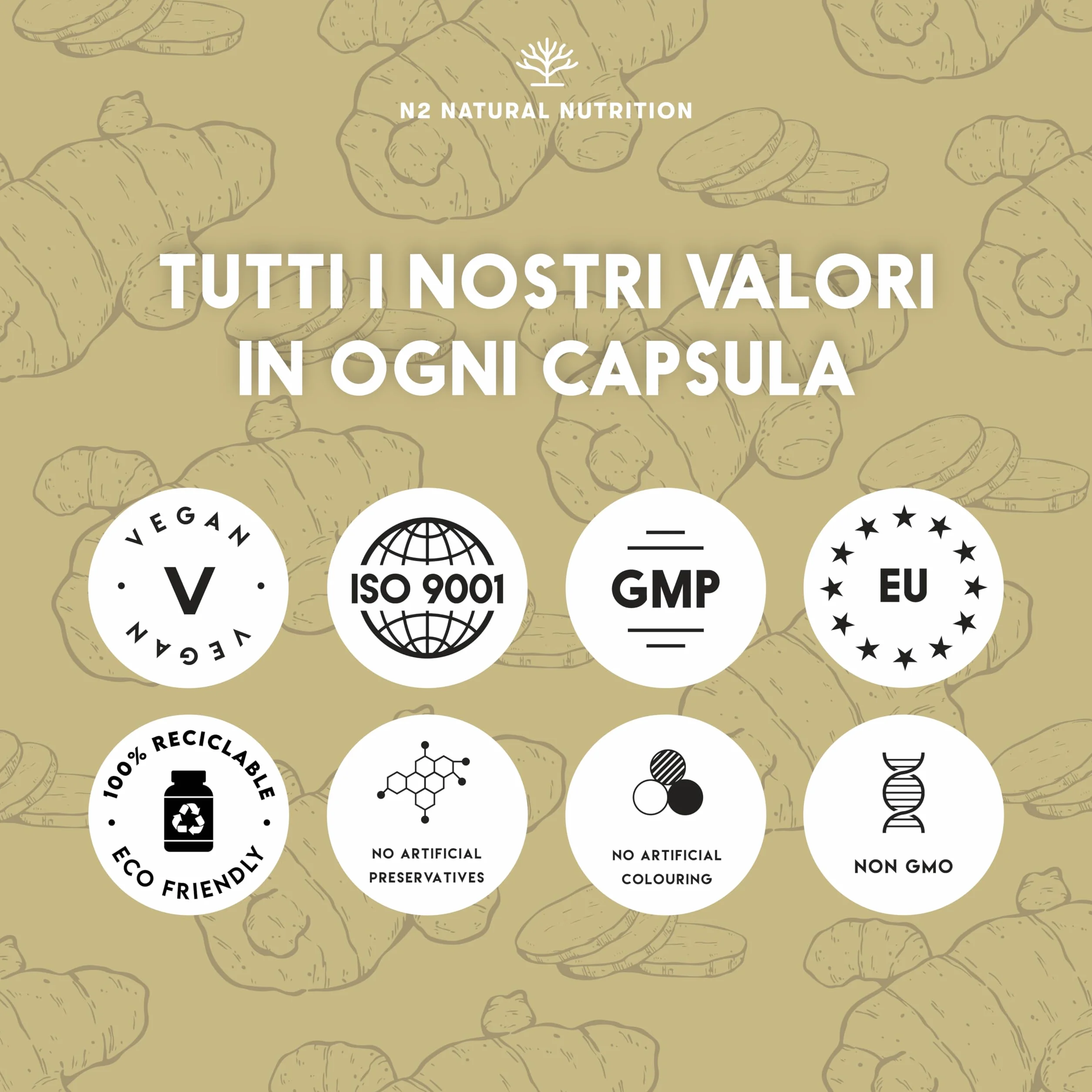 N2 Natural Nutrition Curcuma con Piperina 10000 mg Probiotici Zenzero 4 Mesi Antinfiammatorio Antiossidante