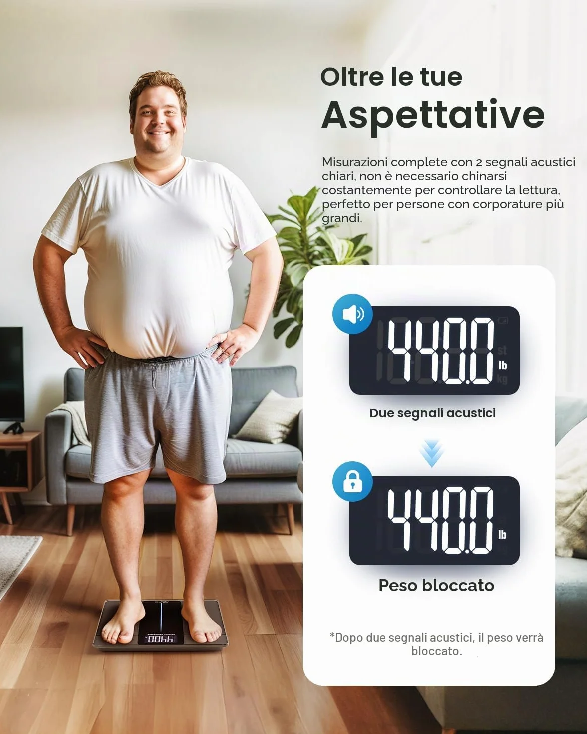 RENPHO Bilancia Pesapersone Digitale 250kg Vetro Temperato 8mm Display LED Precisione 50g 33x30cm Core 1 L