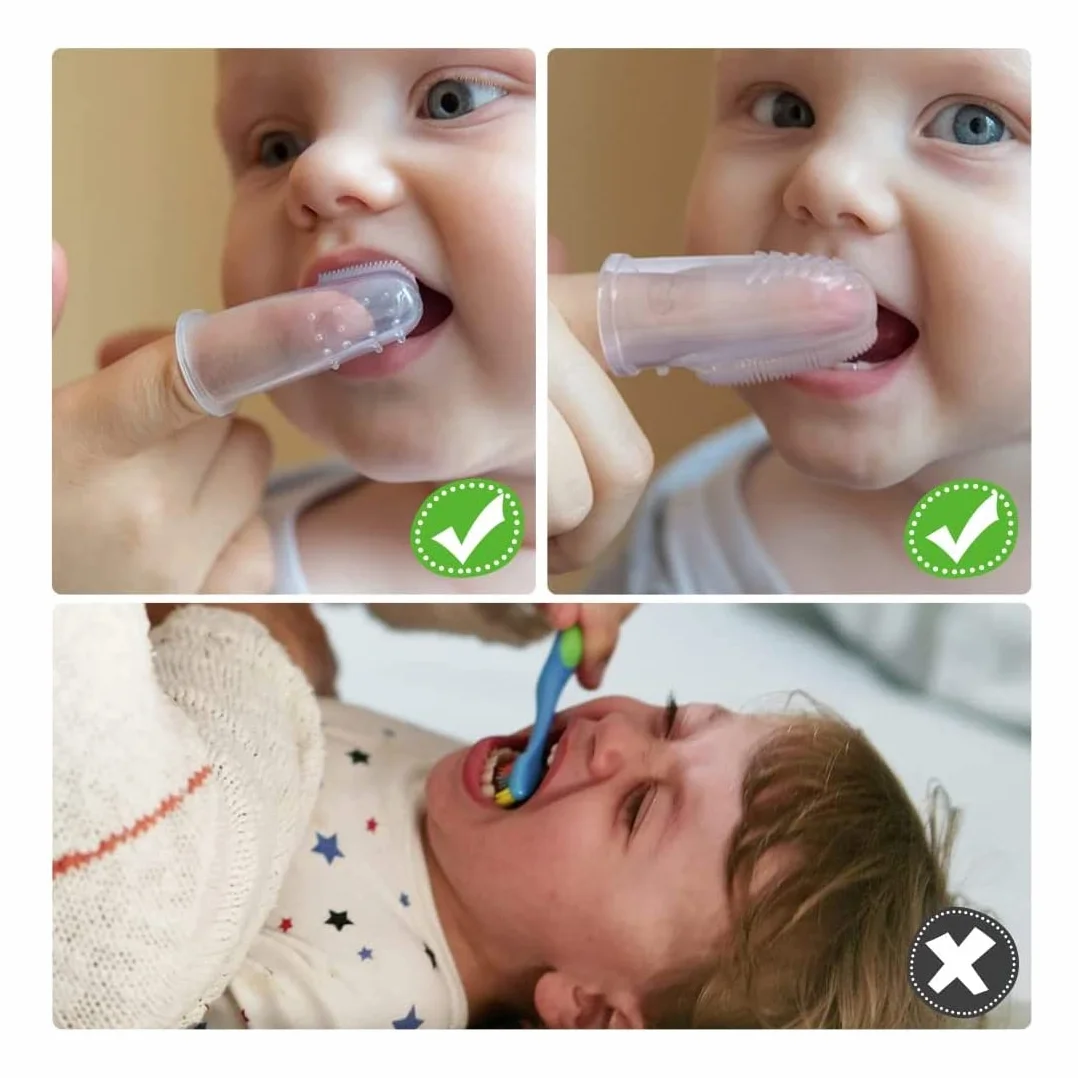 Spazzolino da denti per bambini Spazzolino da denti in silicone Kit per la cura del bambino Spazzolino per l'igiene orale 0-24 mesi Scatola di immagazzinaggio del nastro per la cura orale del bambino