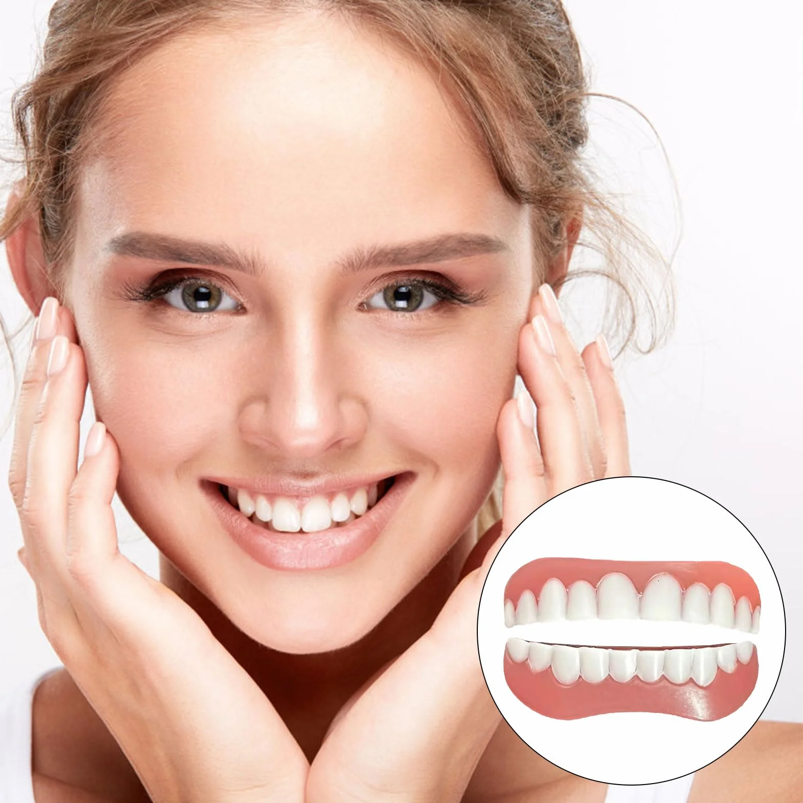 EUPSIIU Faccette Istantanee Denti Finti Cosmetici, Protesi Dentale Superiore Inferiore per Sorriso