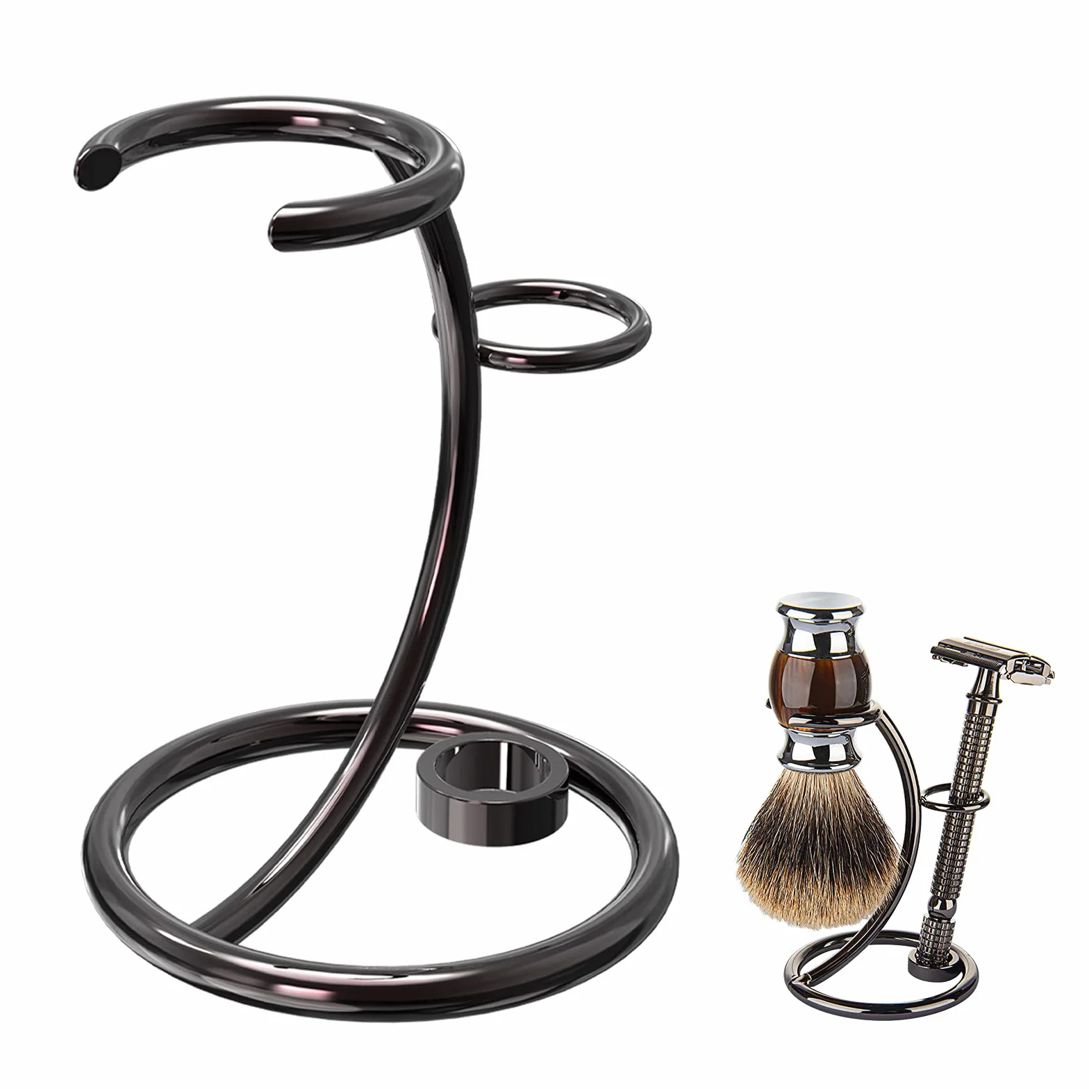 Linkidea Supporto per pennello da barba doccia, porta rasoio di sicurezza, compatibile con i rasoi Vikings Blade Chieftain ed Emperor Augustus (nichel spazzolato)