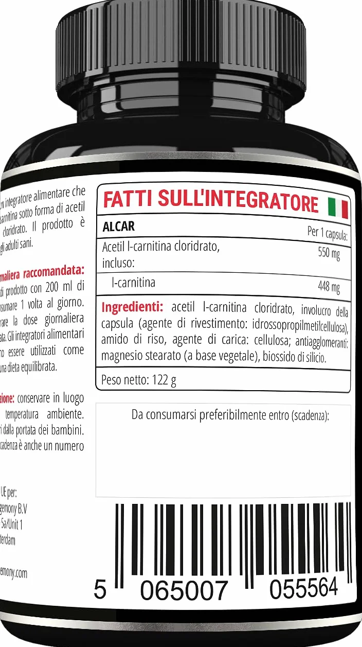 Acetil L-Carnitina HCL 550 mg | ALCAR 150 capsule | Fornitura per 5 mesi | Integratore dietetico ad alto dosaggio di aminoacidi L-Carnitina per proteggere le mitocondri - di Apollo's Hegemony
