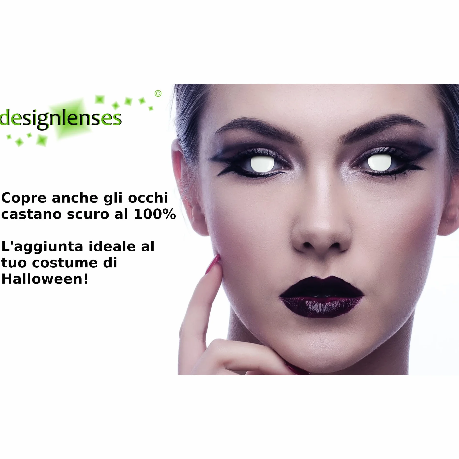 Lenti a contatto colorate bianche Halloween zombie senza gradazione 1 paio 2 pezzi Blind White custodia