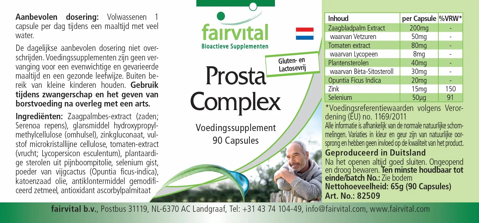 Fairvital Prosta Komplex 90 capsule alto dosaggio con selenio, zinco, palma nana, licopene, beta-sitosterolo e opuntia