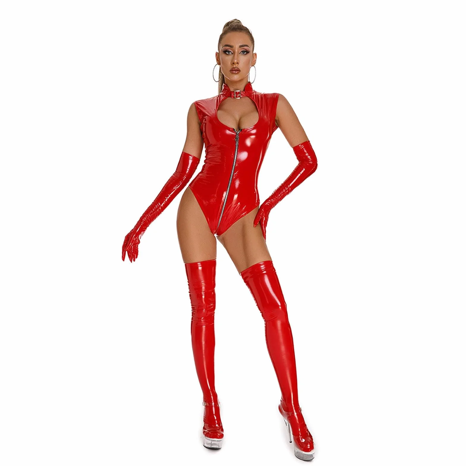 Lingerie da donna in lattice look bagnato body senza maniche tuta in vernice e pelle sexy costumi erotici
