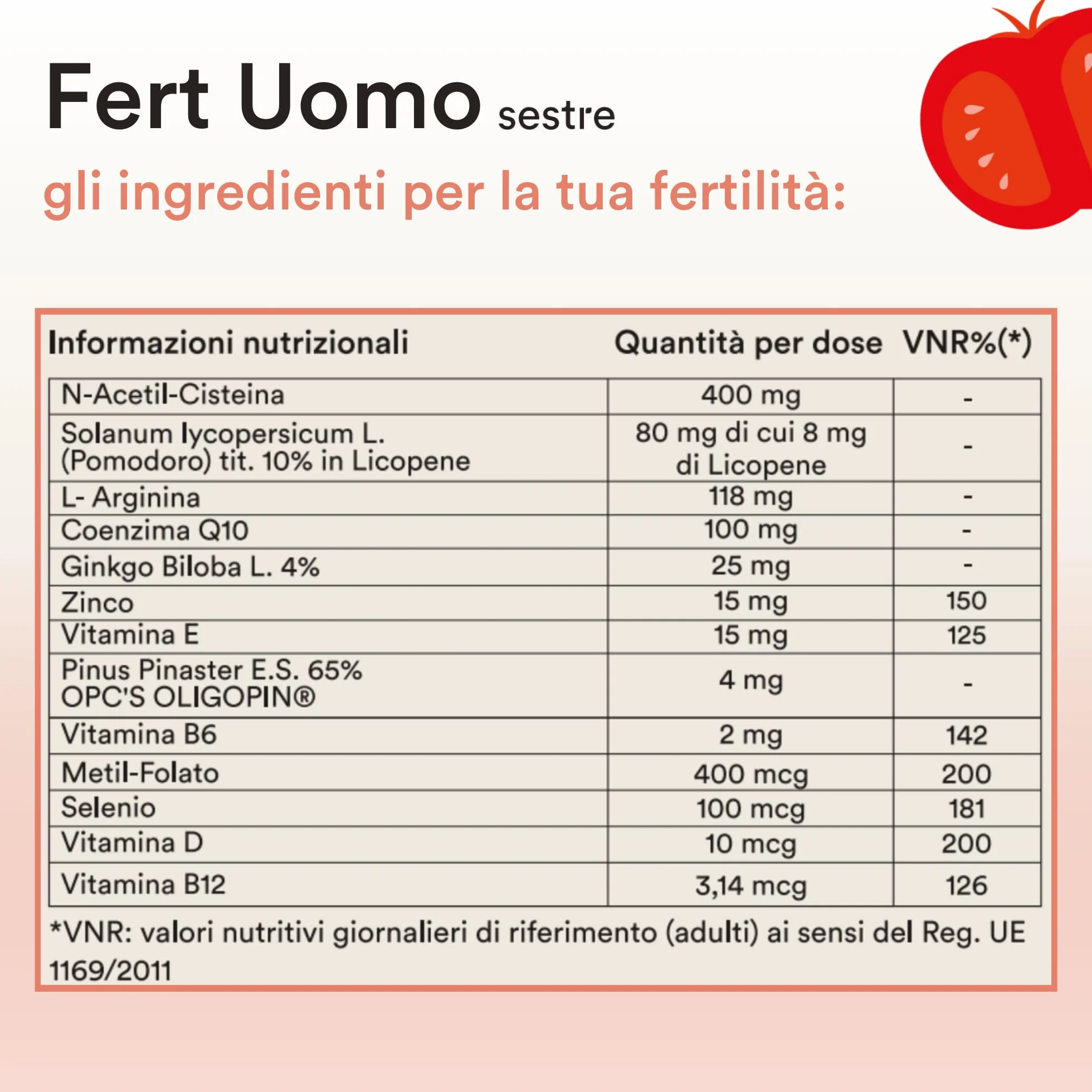 Sestre Fert Uomo, Integratore per la Fertilità Maschile, Aiuta a Mantenere Normali i Livelli di Testosterone, con Licopene, Selenio, Zinco e Altri Attivi Nutraceutici, 60 Compresse