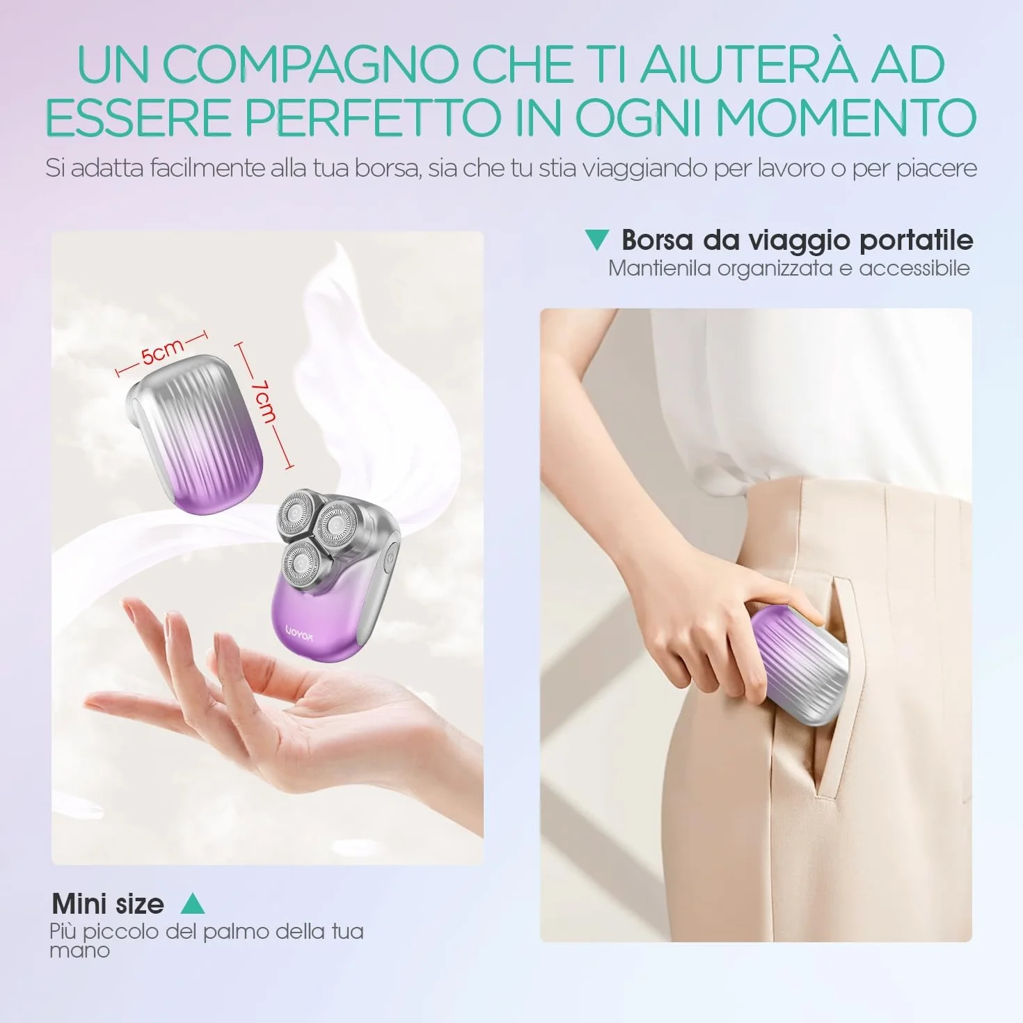 VOYOR Rasoio Elettrico Donna Depilatore Corpo Donna Rasoio Donna Inguine Viso Corpo Braccia Gambe, Impermeabile Rasoio Elettrico Corpo Portatile E Ricaricabile Rasoio Donna Elettrico ES310 (Viola)