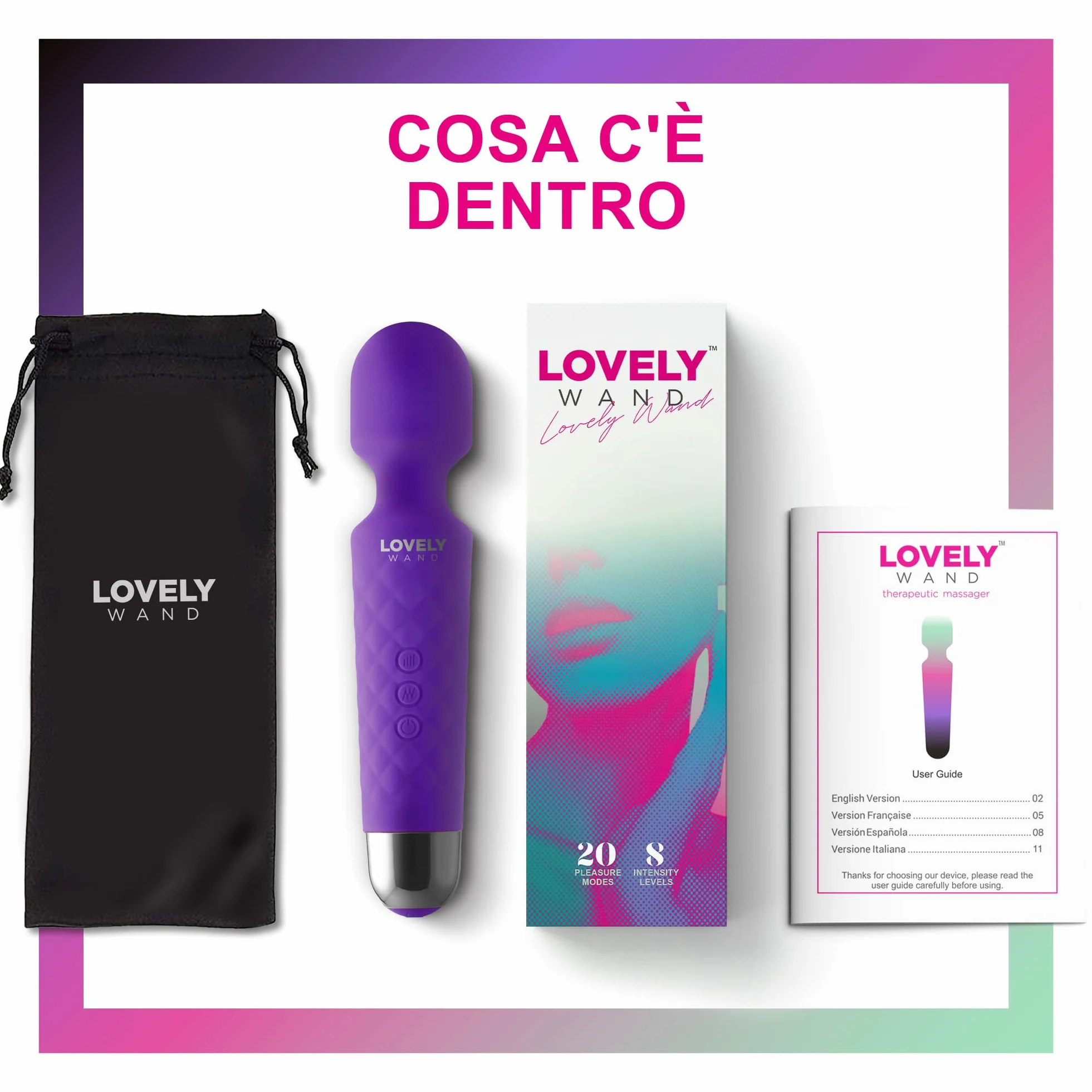 Vibratore Sessuale per Donna - Massaggiante Personale Con 8 Velocità e 20 Modalità - Stimolatore Punto G - Dildo vibrante, Vibratorepunto squirt, Giocattoli Sessuali - Lovely Wand (Viola)