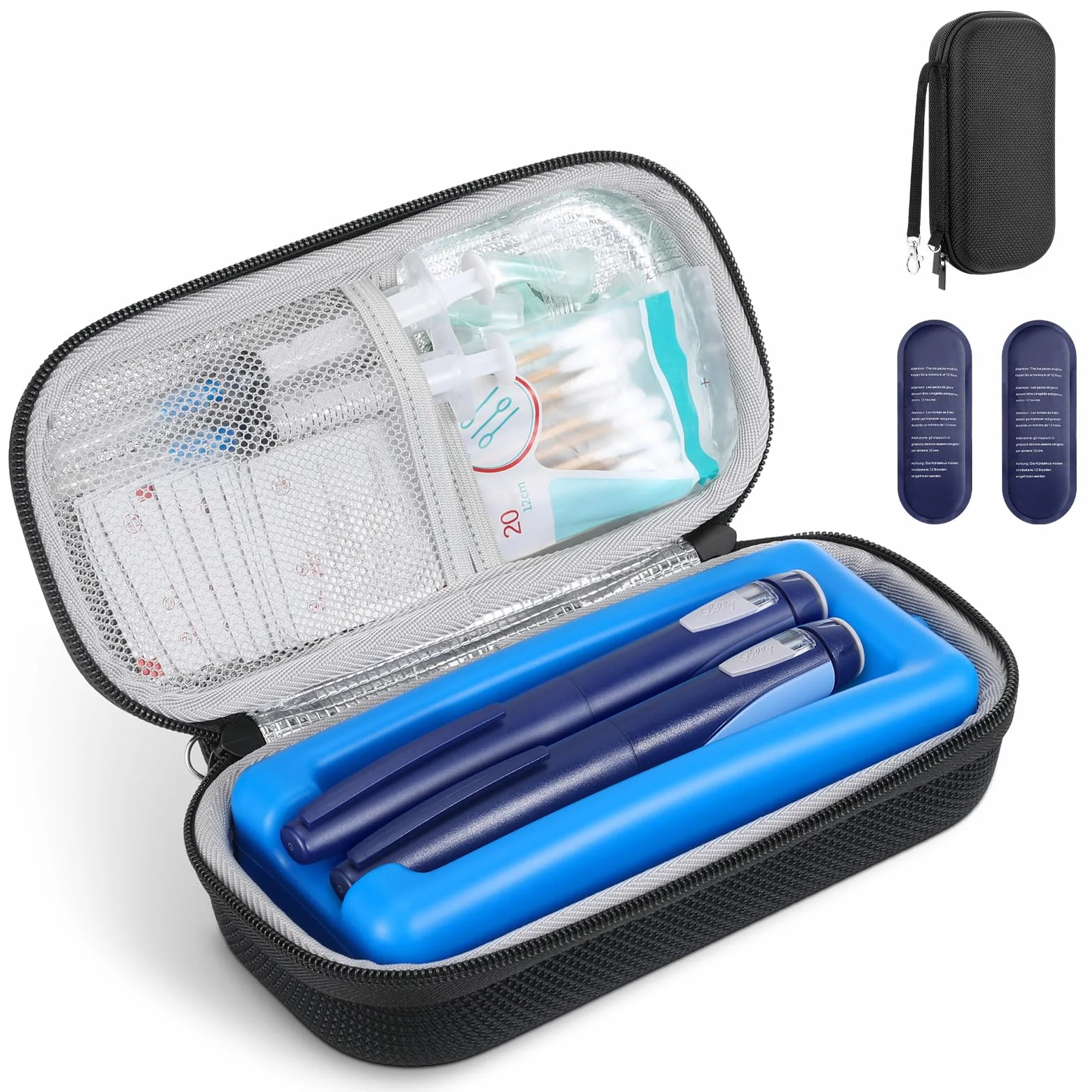 MoKo Custodia Rigida EVA per Insulina, Borsa Termica da Viaggio Approvata TSA per Diabete, Organizer Portatile per Farmaci con Ghiaccioli e Ice Brick, Nero