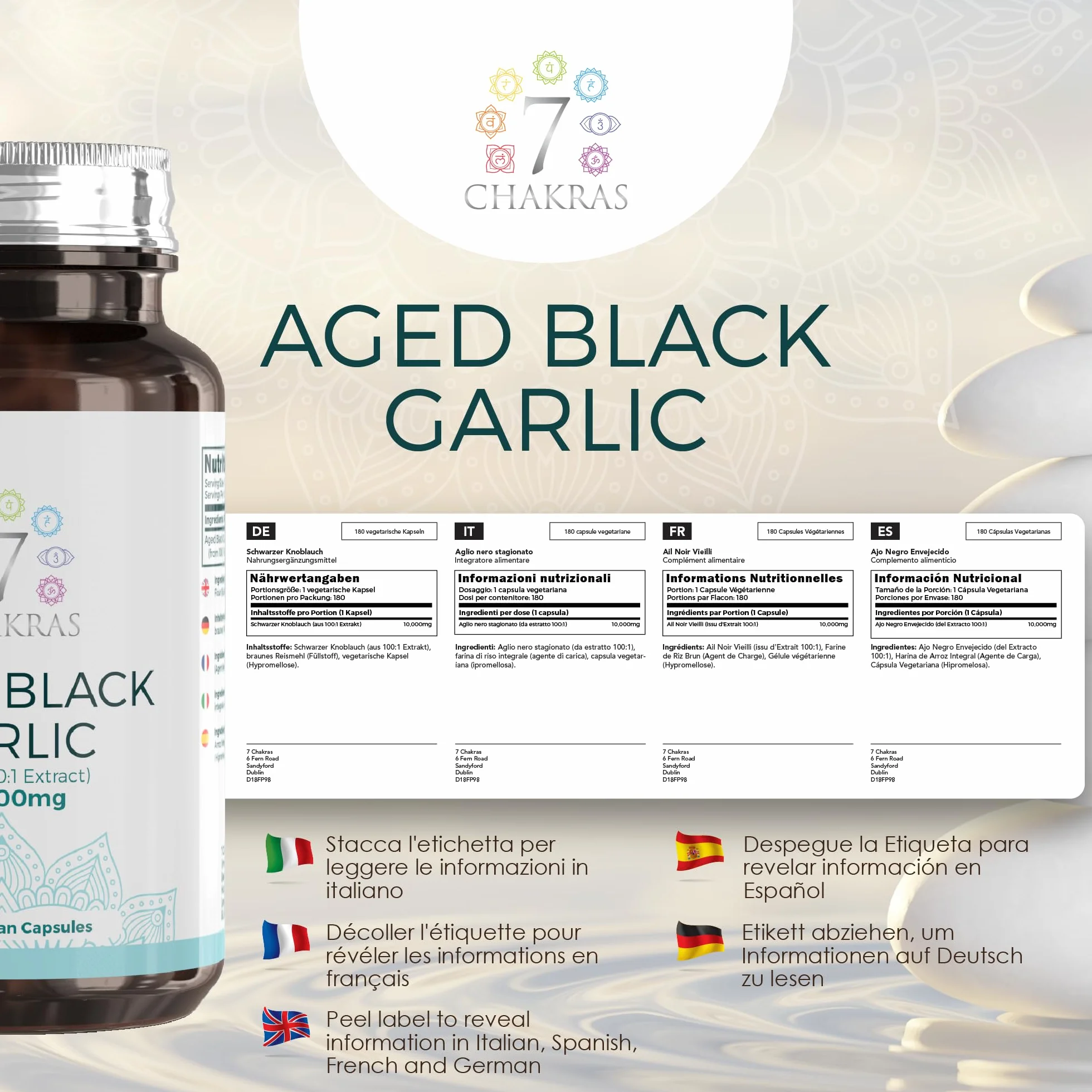 7C Aglio Nero | 180 Capsule Aglio Nero ad Alta Potenza - 10.000mg Estratto D’aglio per Capsula | Integratore Black Garlic Inodore | Non-OGM, Senza Glutine e Allergeni | Prodotto nel Regno Unito