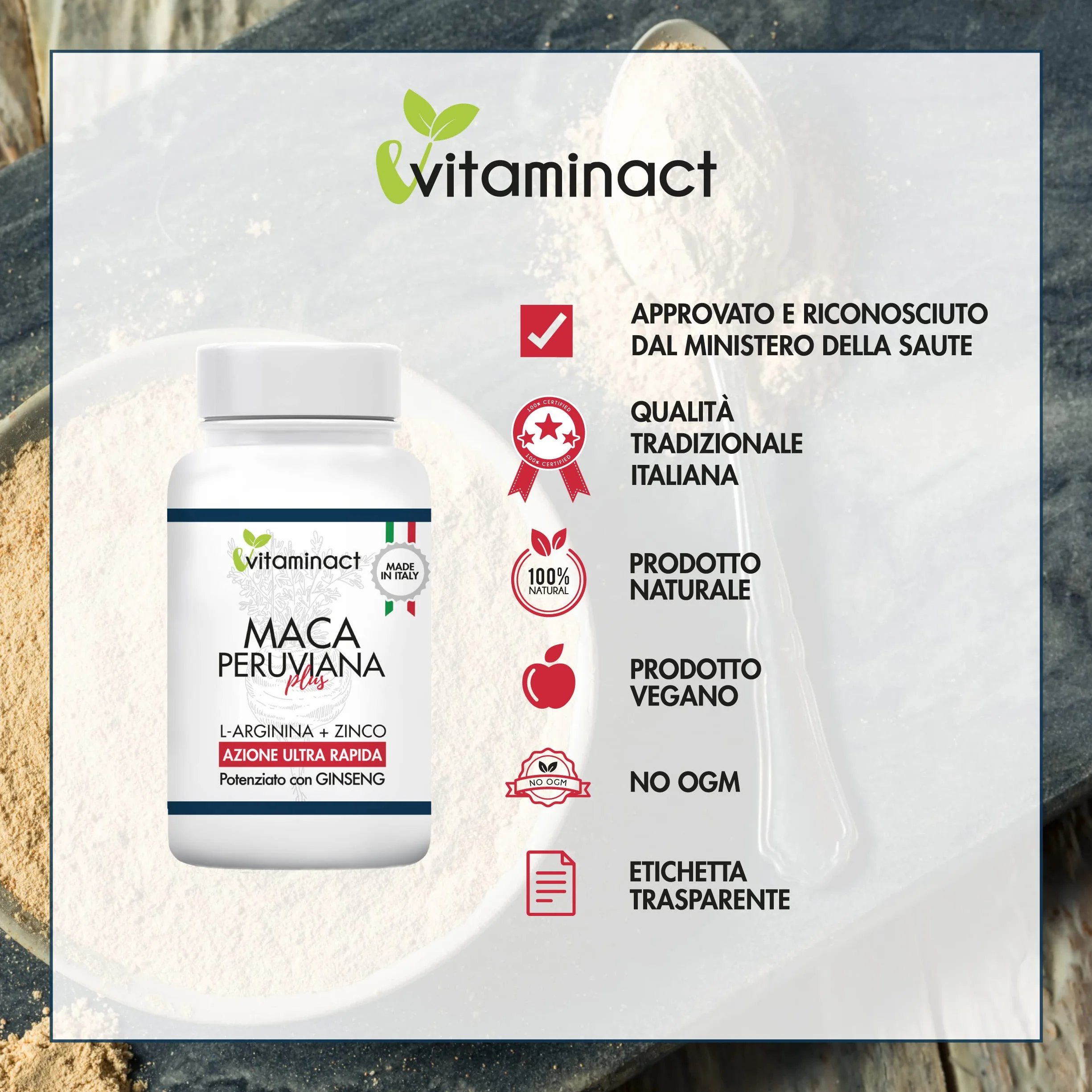 Maca Peruviana Plus XXL Altissimo Dosaggio 10000.00 mcg al giorno - Potenziato con Ginseng + Arginina + Zinco + Vitamine B9, B6, B12, C - Made in Italia - Formula Innovativa