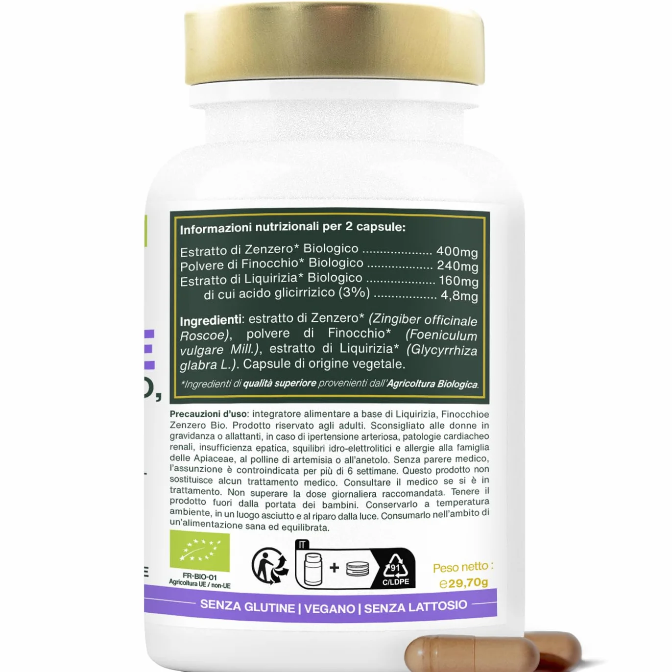Digestione BIO 60 capsule 400mg Liquirizia Finocchio Zenzero Comfort digestivo salute stomaco