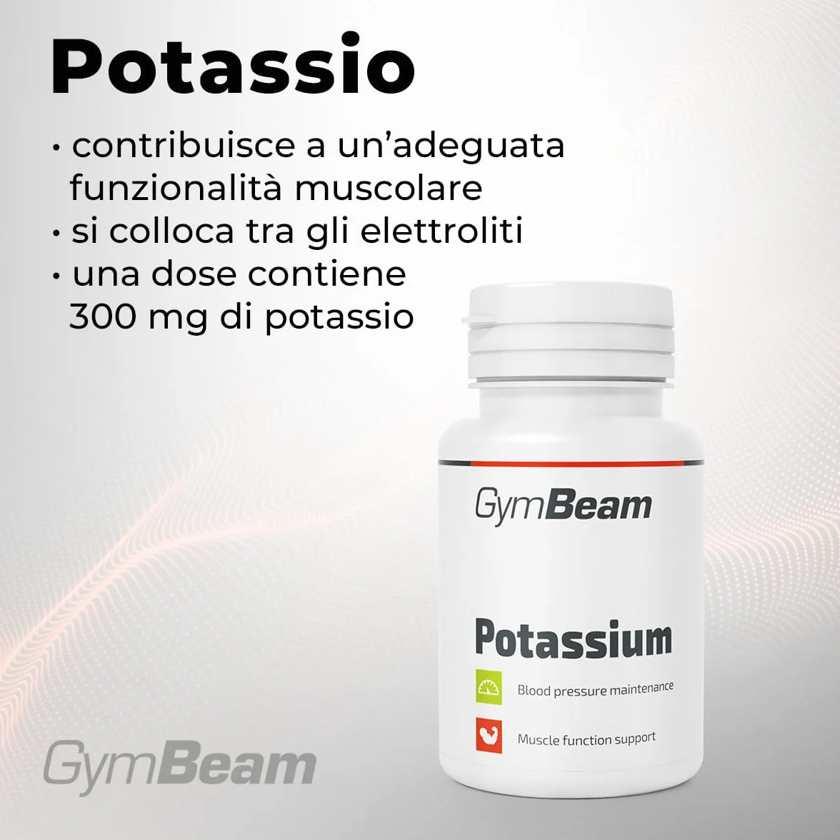 GymBeam Integratore di Potassio 60 cps, 300mg per Capsula, Citrato di Potassio per Funzionalità Mentali Ottimali e Normali Livelli di Pressione Sanguigna, Favorisce la Funzionalità Muscolare