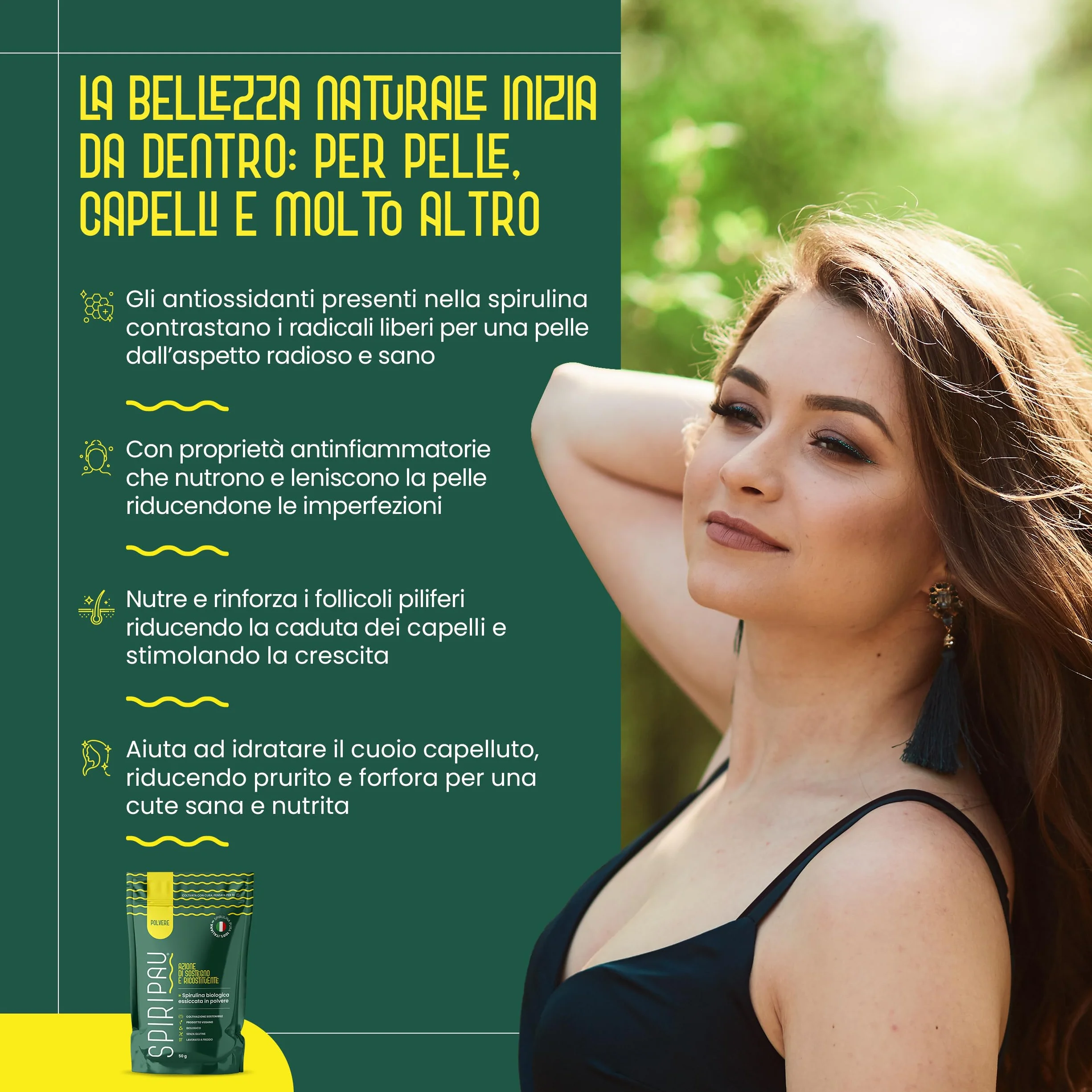 Spiripau Spirulina Bio Italiana in Polvere 50g - Superfood Naturale 100% Made in Italy Vegano