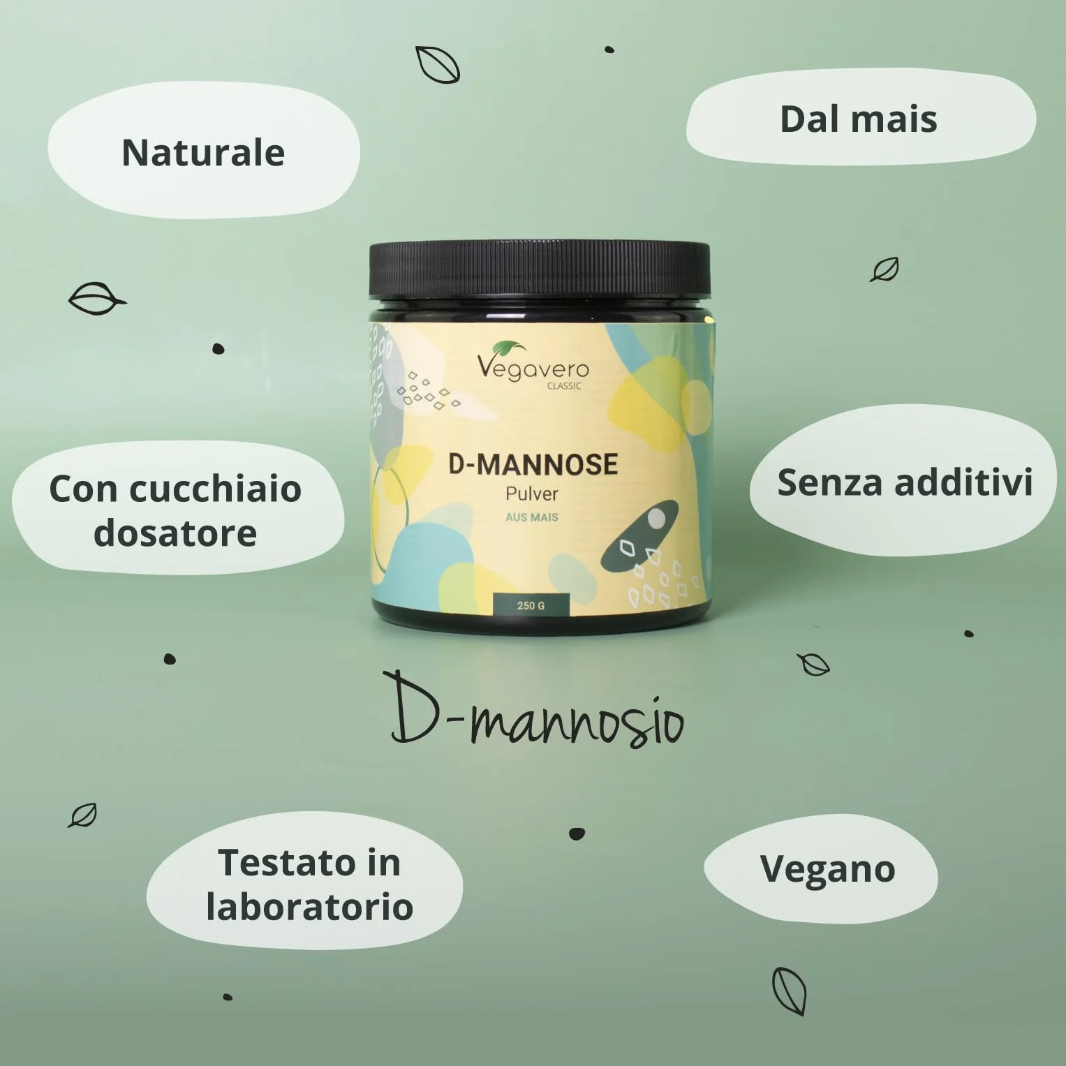 D-MANNOSIO PURO in Polvere Vegavero® 250 g 100% Naturale da Mais Senza Additivi Cistite Benessere Vie Urinarie Con Misurino Vegan