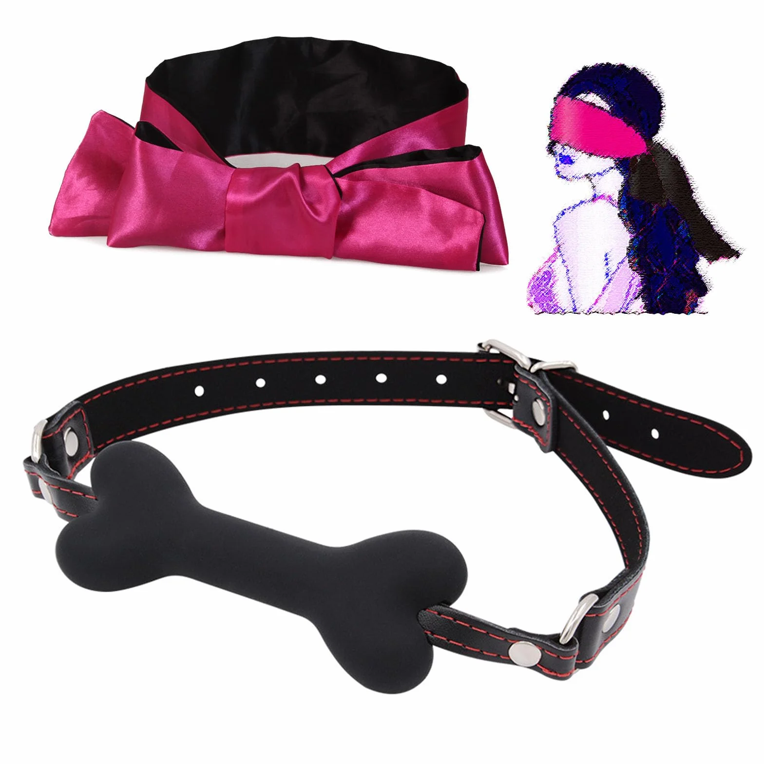 Generico Bavaglio a forma di osso BDSM e benda per occhi set bondage coppie giochi di ruolo