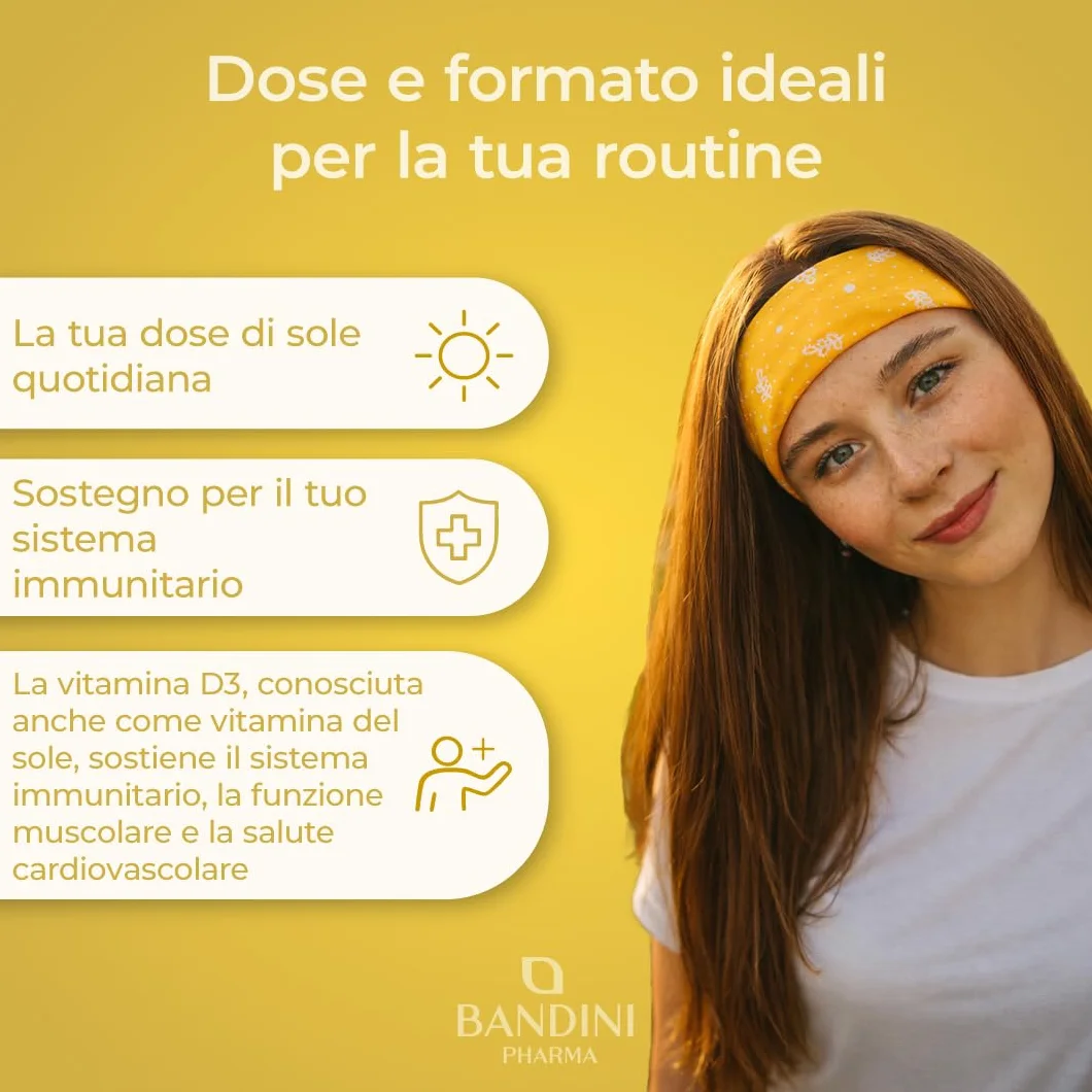 Bandini® Vitamina D 60.000 UI/mese 400 Compresse (+1 Anno), Difese Immunitarie, Salute di Ossa, Denti e Muscoli, Metabolismo del Calcio, 50 mcg di Colecalciferolo, Vitamin D3 Pura ad Alto Dosaggio