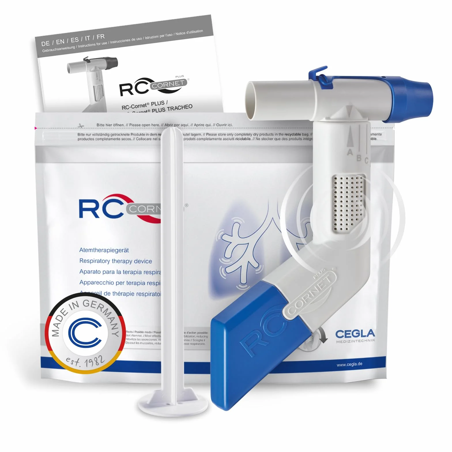 CEGLA RC-Cornet PLUS Dispositivo per terapia respiratoria, riduce tosse, scioglie muco, libera vie respiratorie