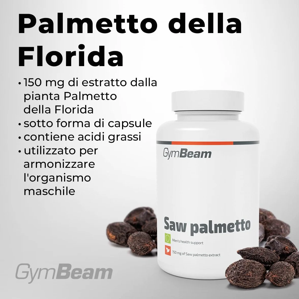 GymBeam Palmetto della Florida Capsule 150 mg - Estratto di Serenoa Repens - Integratore Vegano per il Benessere Maschile - 90 capsule