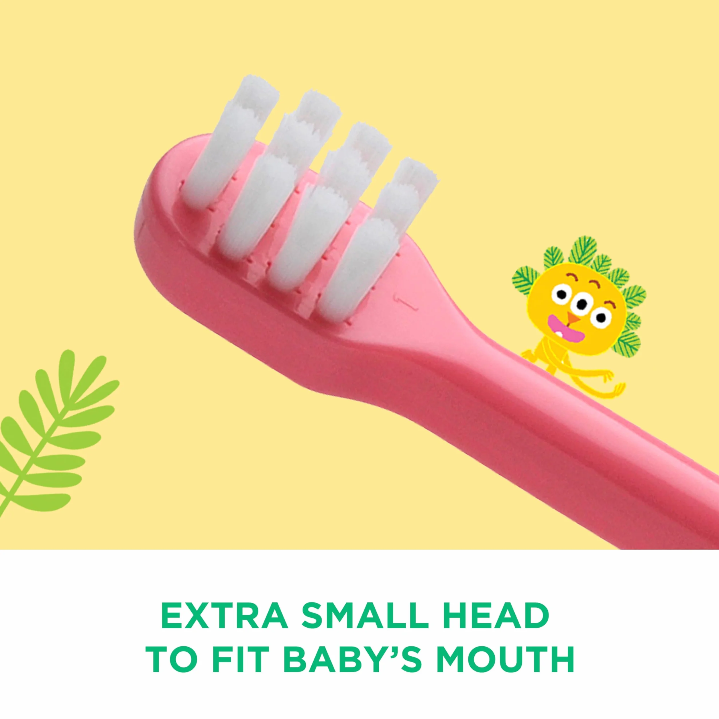 GUM Spazzolino da denti per bambini, testa extra piccola per la bocca del bambino, setole morbide, manico più lungo, per età 0-2 anni, 4 x 1 pezzo