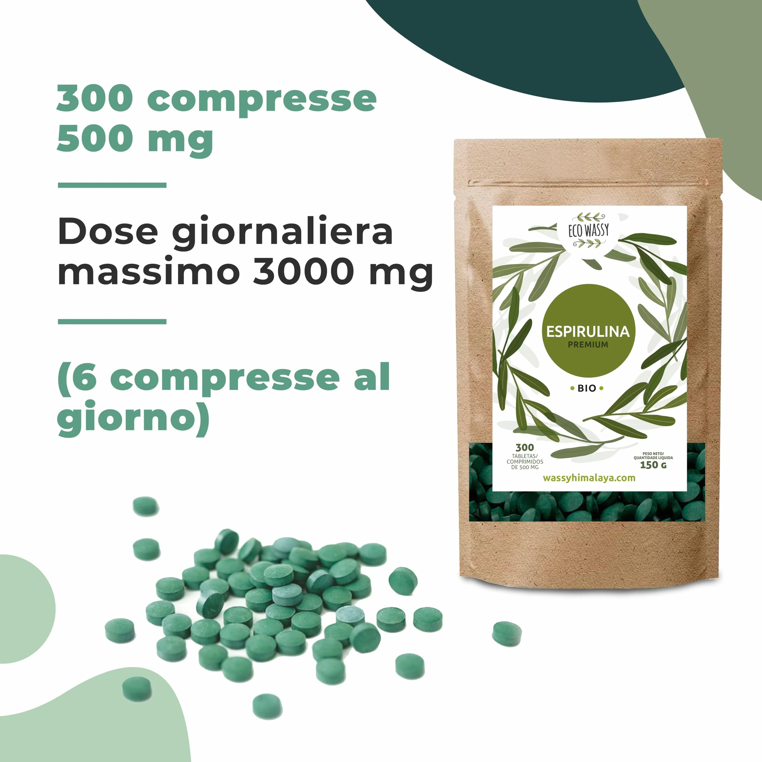 Spirulina Organica 300 Compresse 3000 mg Antiossidante Naturale Senza Additivi Detox Vegano Super Alimento
