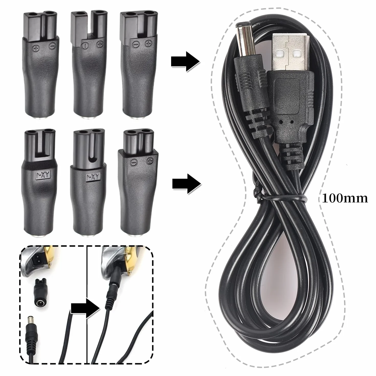 Cavo di Ricarica USB 5V Universale 7PCS Adattatori per Rasoi, Apparecchi di Cura Elettrici