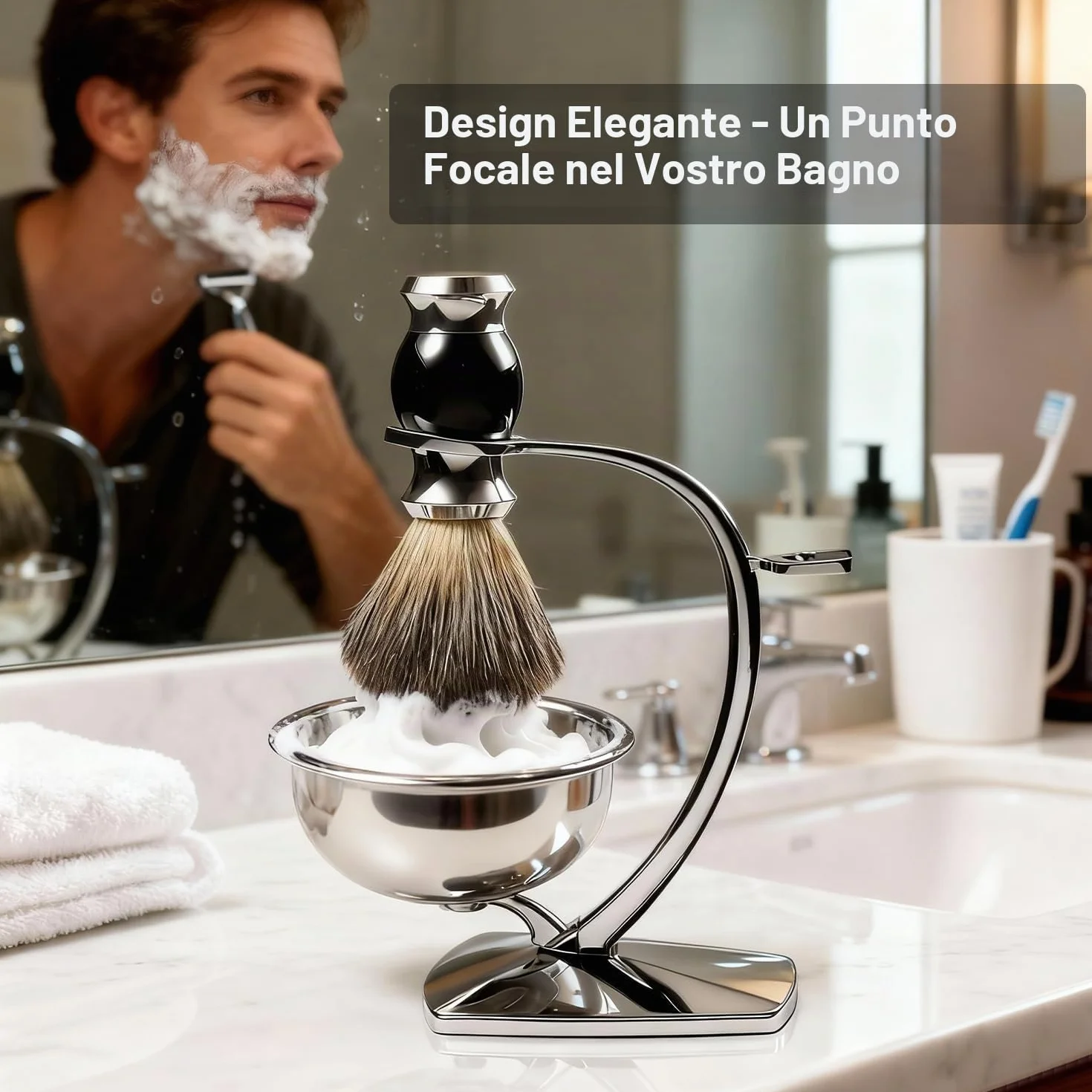 GRUTTI Set da Barba 3 in 1 da Uomo, Pennello da barba in finto tasso + telaio da barba + ciotola da barba, Porta Rasoio Compatibile con Rasoio Manuale Gillette, Set Regalo per Rasatura per Uomo