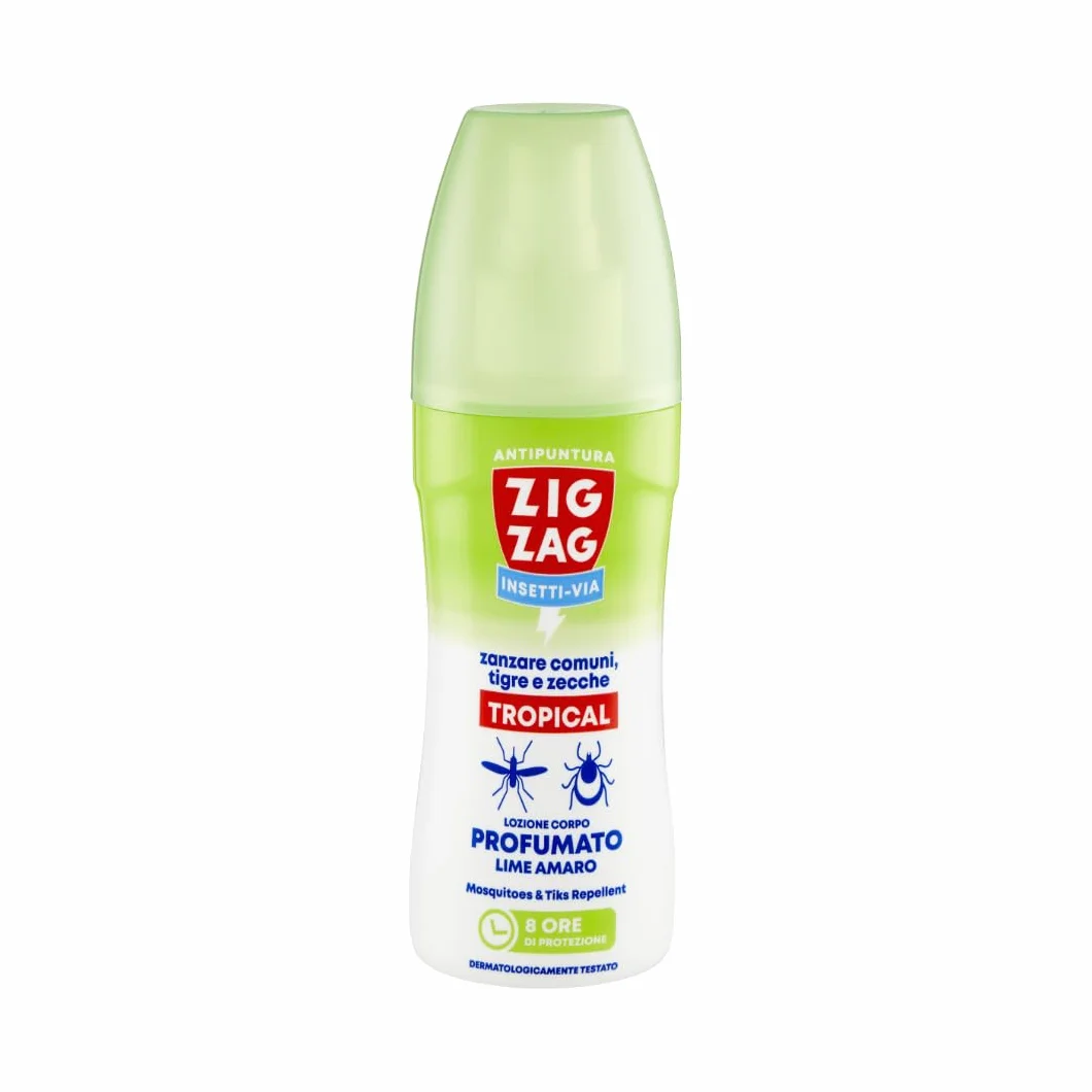 ZIG-ZAG Lozione Antizanzare Corpo Repellente Zanzare Zecche Tafani Lime Amaro 100 ml