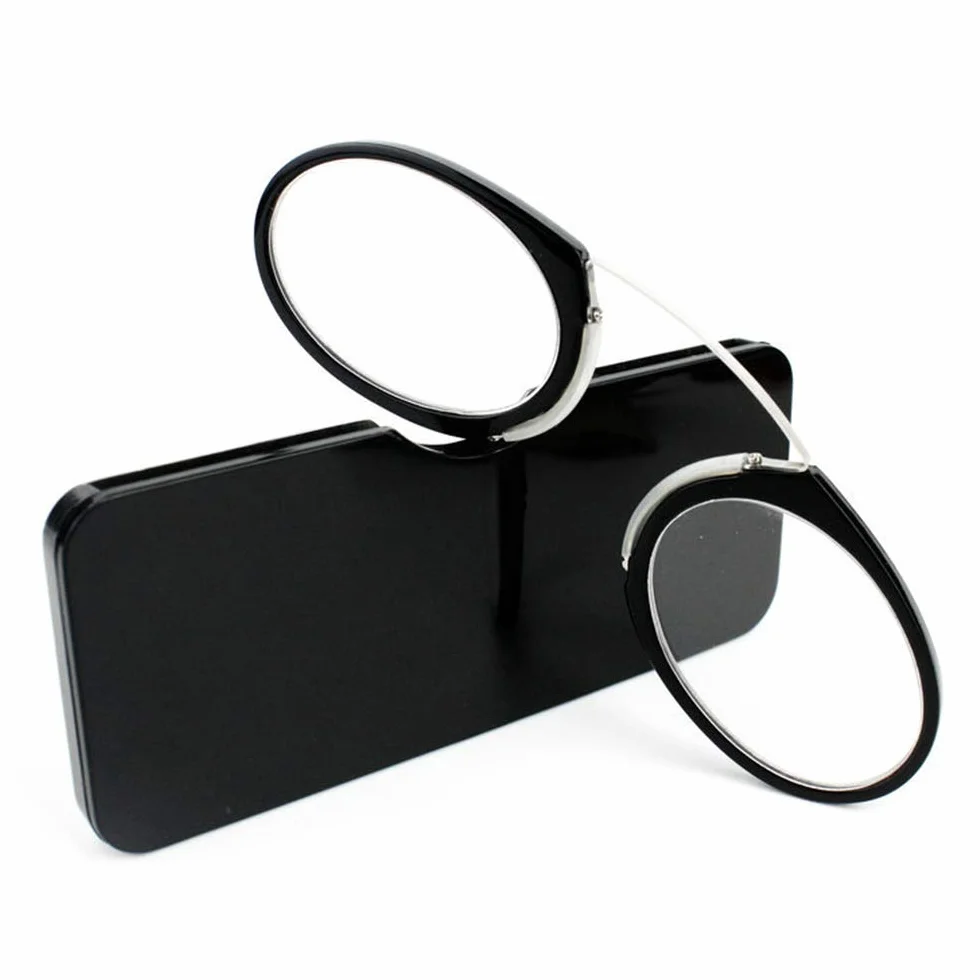 KoKoBin Occhiali da Lettura Unisex Ultraleggeri Mini Nose Clip Non Indossati Antiscivolo - Uomo Donna Sempre a Portata di Mano (Nero +2.0)