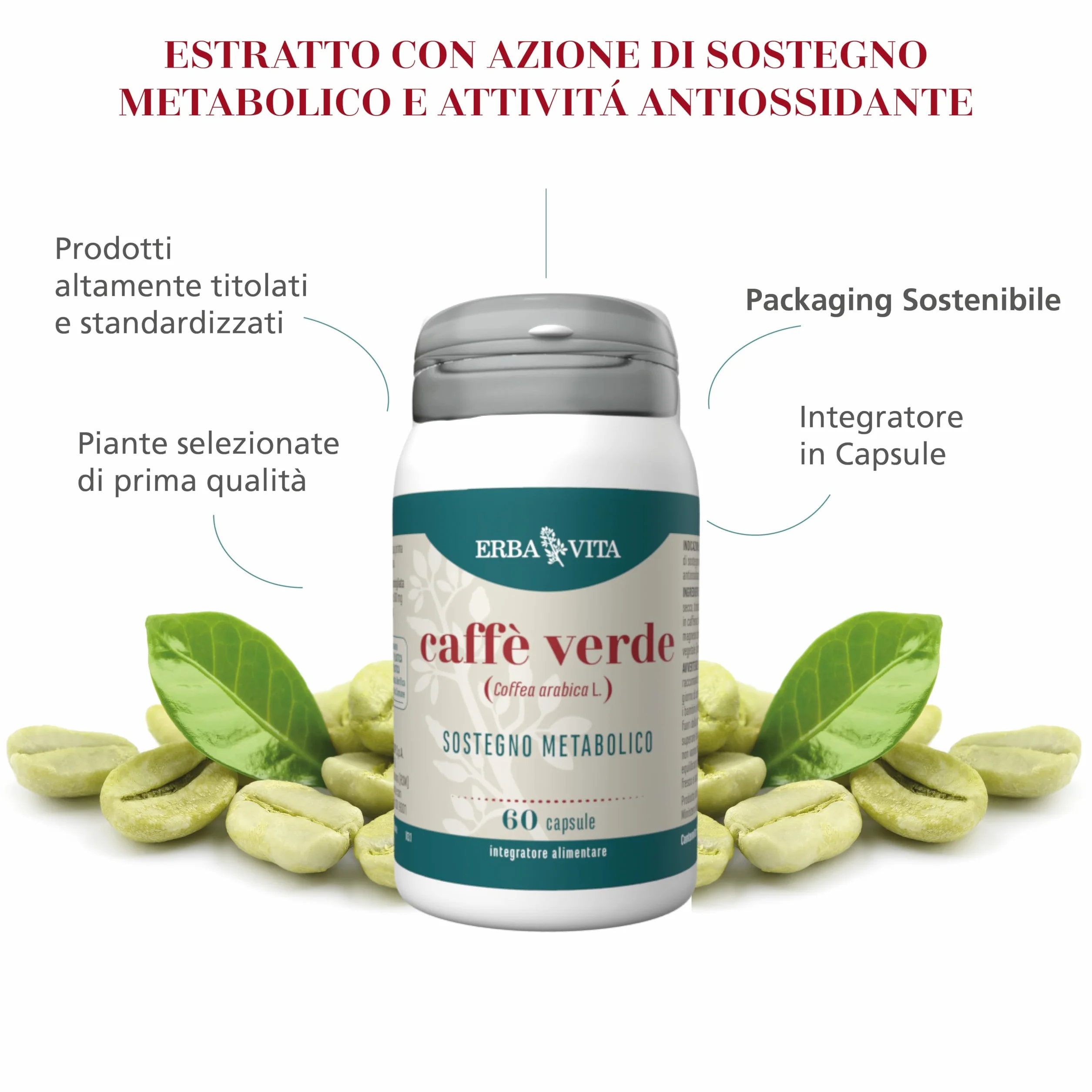 ERBA VITA Integratore Alimentare Caffè Verde 60 Capsule Metabolismo Radicali Liberi