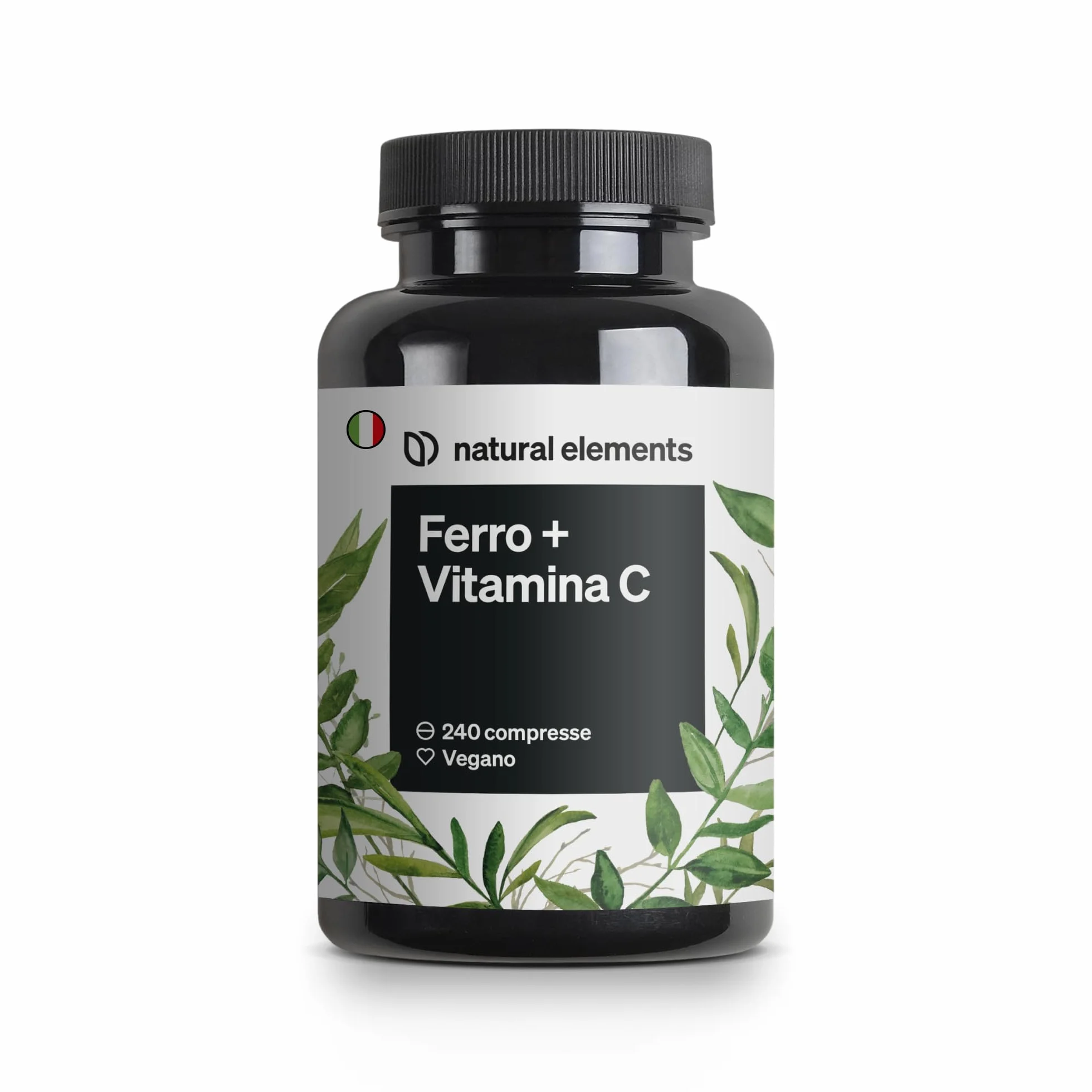 natural elements Integratore Ferro con 40mg Vitamina C (da bisglicinato ferroso) – 240 compresse vegane – vitamina C naturale da acerola – complesso chelato ben tollerato – ad alto dosaggio