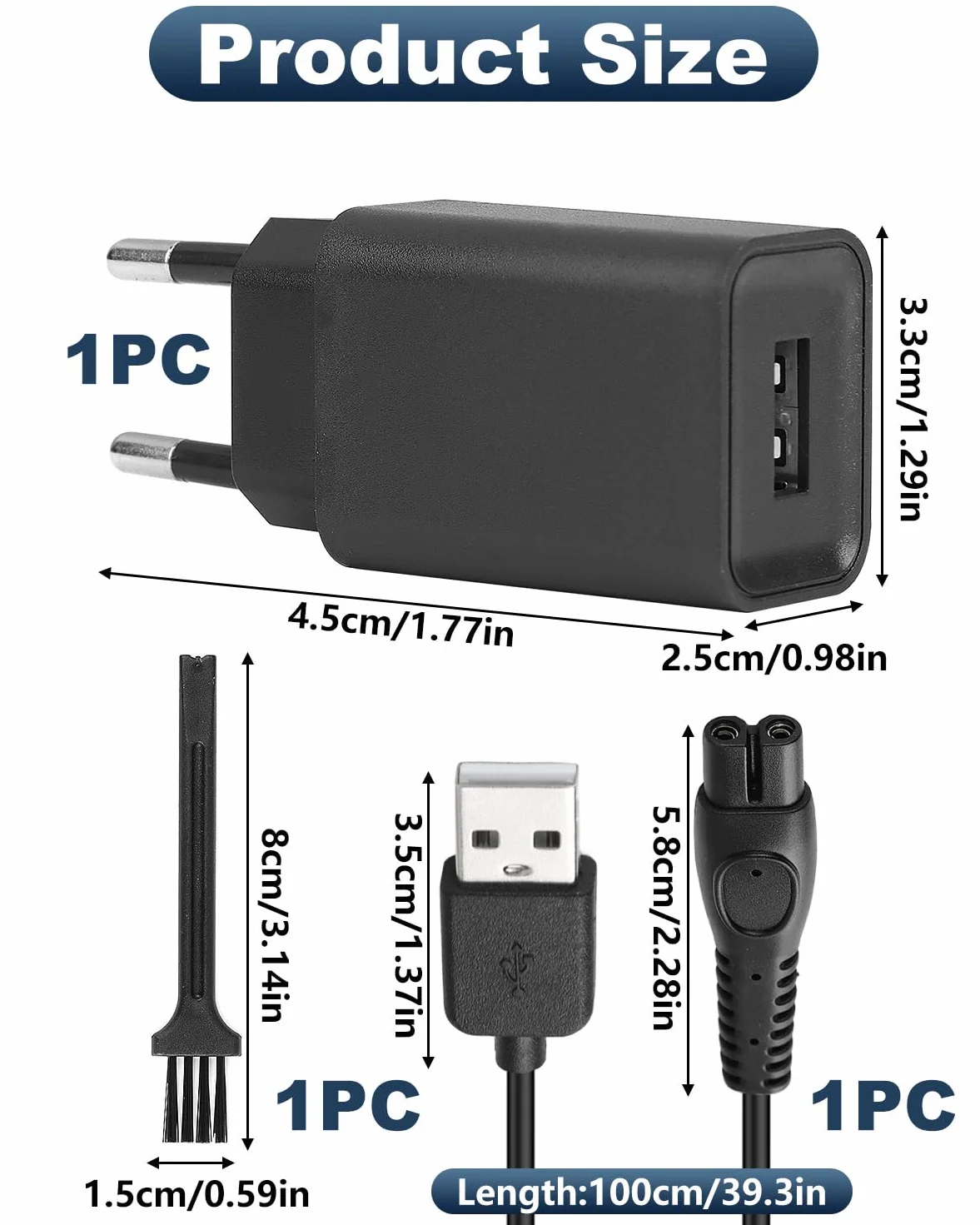 Caricabatterie 5V 1A per Rasoio Philips OneBlade QP2724 QP2734 QP2824 QP2834 QP4631 MG9530 MG7910 MG5910 S7887 S5898 PQ888 PQ889 Cavo USB 1M