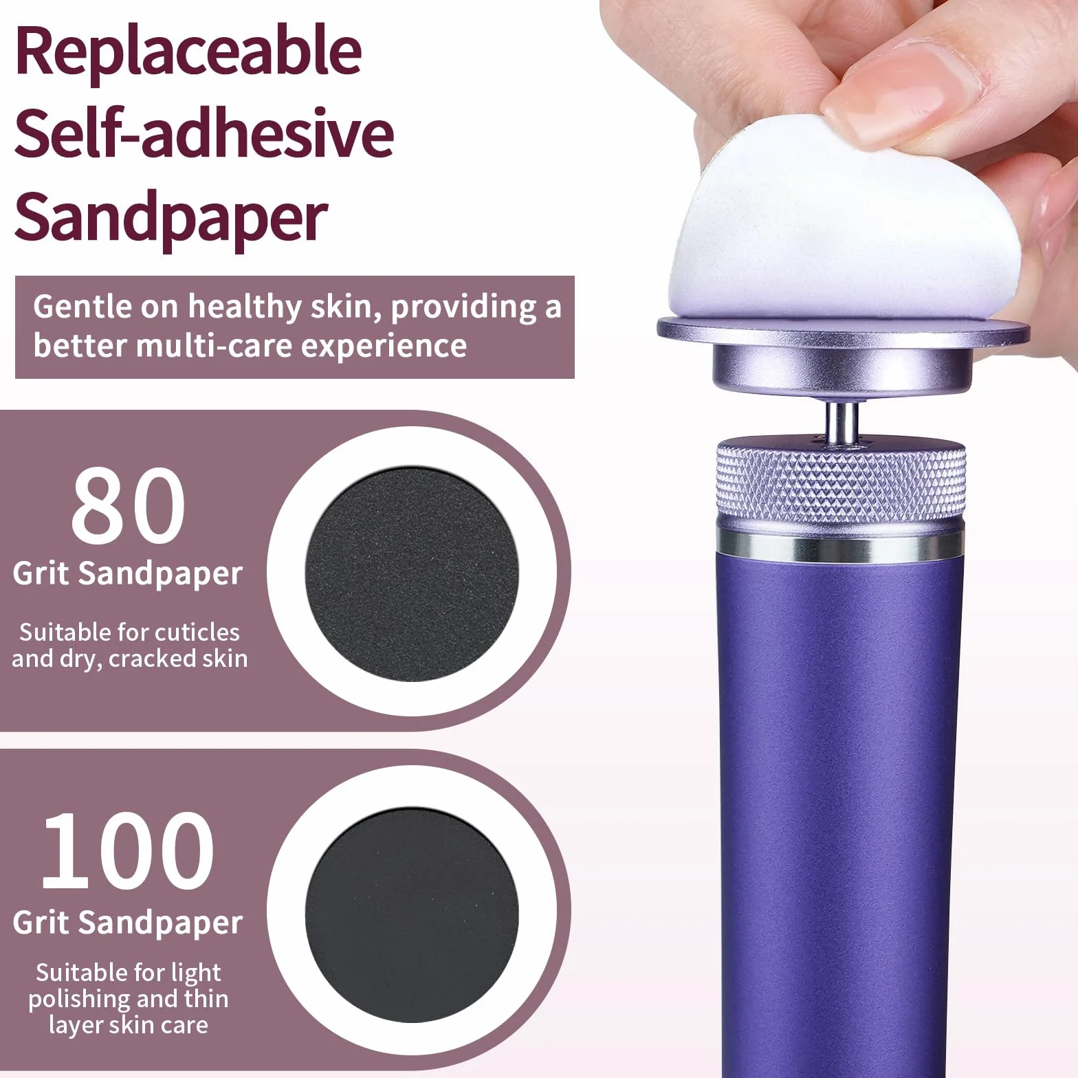 Levigatrice per unghie elettrica 2 in 1, rimozione calli ricaricabile, velocità regolabile 12 livelli, viola