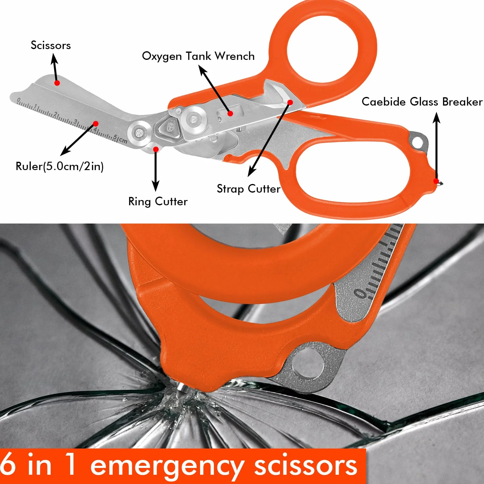 Forbici Mediche Multifunzione Pieghevoli 6 in 1 Raptor, Cesoie di Emergenza, Pinze Multitool (Arancioni)