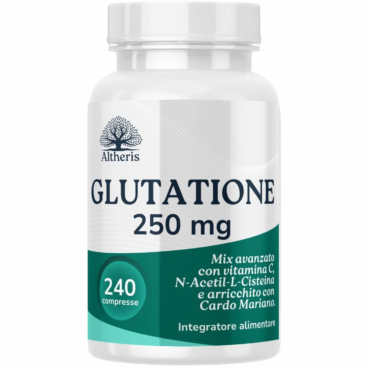 Glutatione Forte 240 Compresse 250mg con Nac N-Acetil-Cisteina, Vitamina C e Cardo Mariano - Potente Antiossidante Integratore Detox Anti-Age