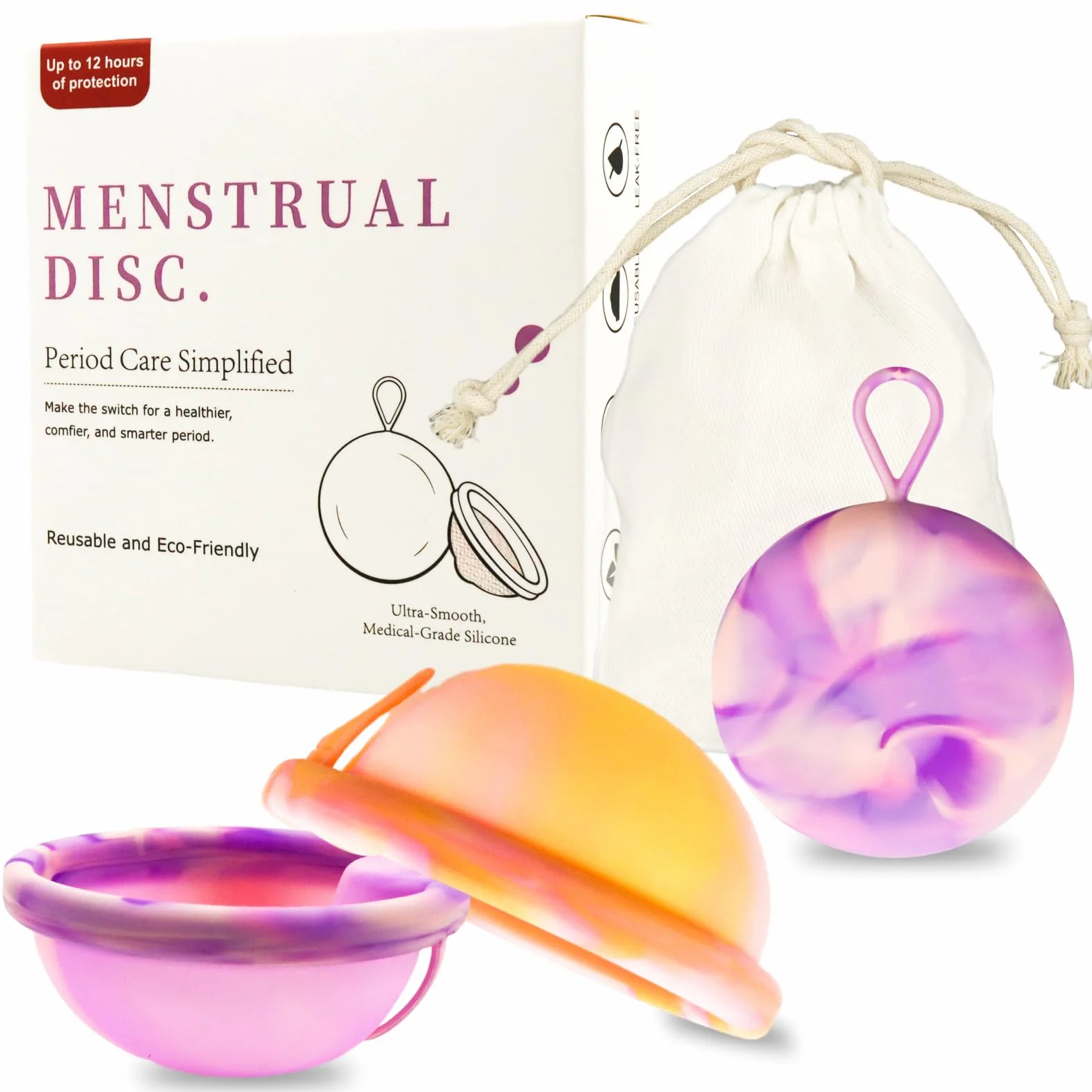 Disco Mestruale Set,con 1 Disco Mestruale M+1 Disco Mestruale L,silicone Disco,Sacchetto di stoccaggio,Manuale d'uso,per un periodo leggero e forte,Sicuro per sport,nuoto