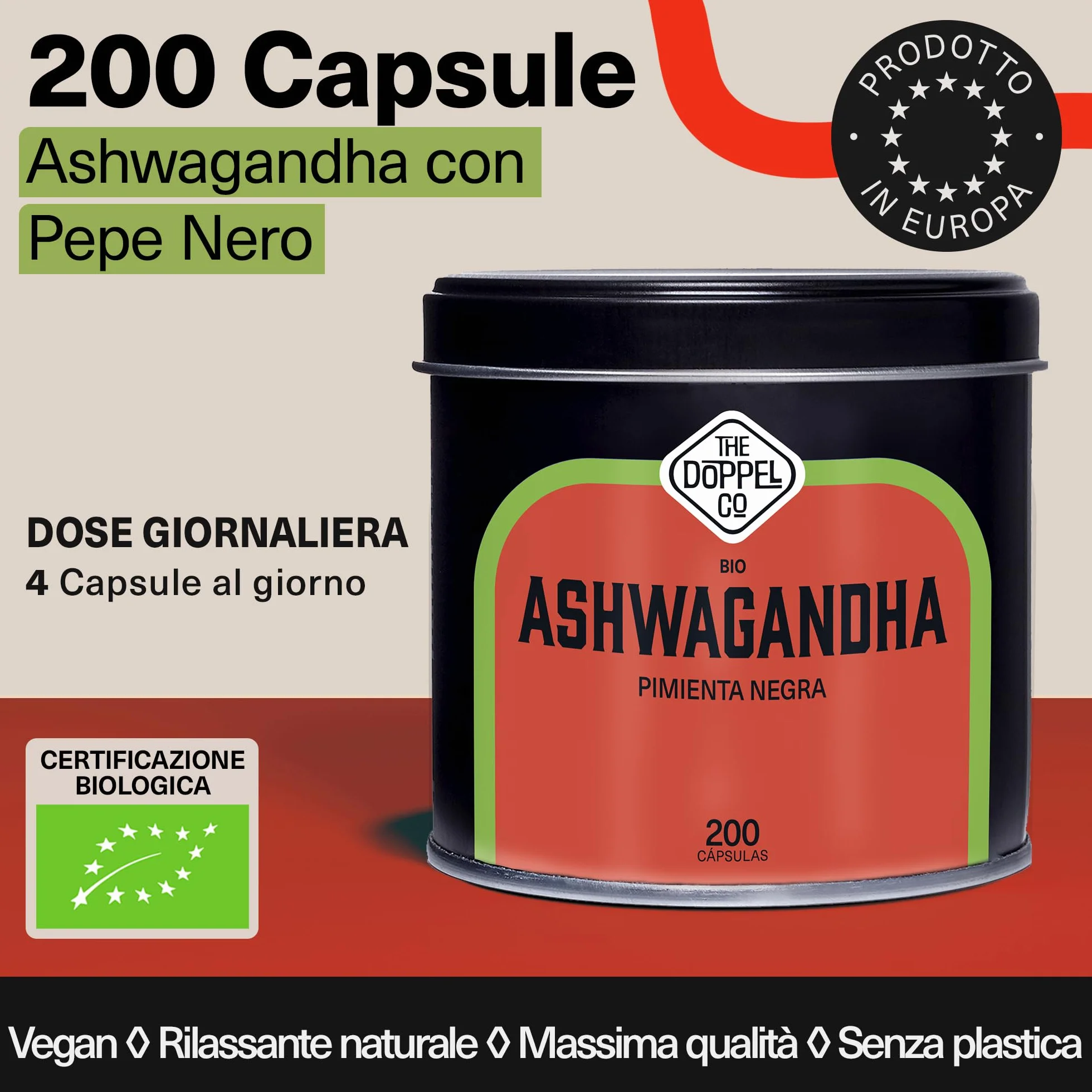 Ashwagandha Capsule 2160 mg 200 Capsule Vegetali BIO con Pepe Nero - Withania Somnifera Alto Assorbimento