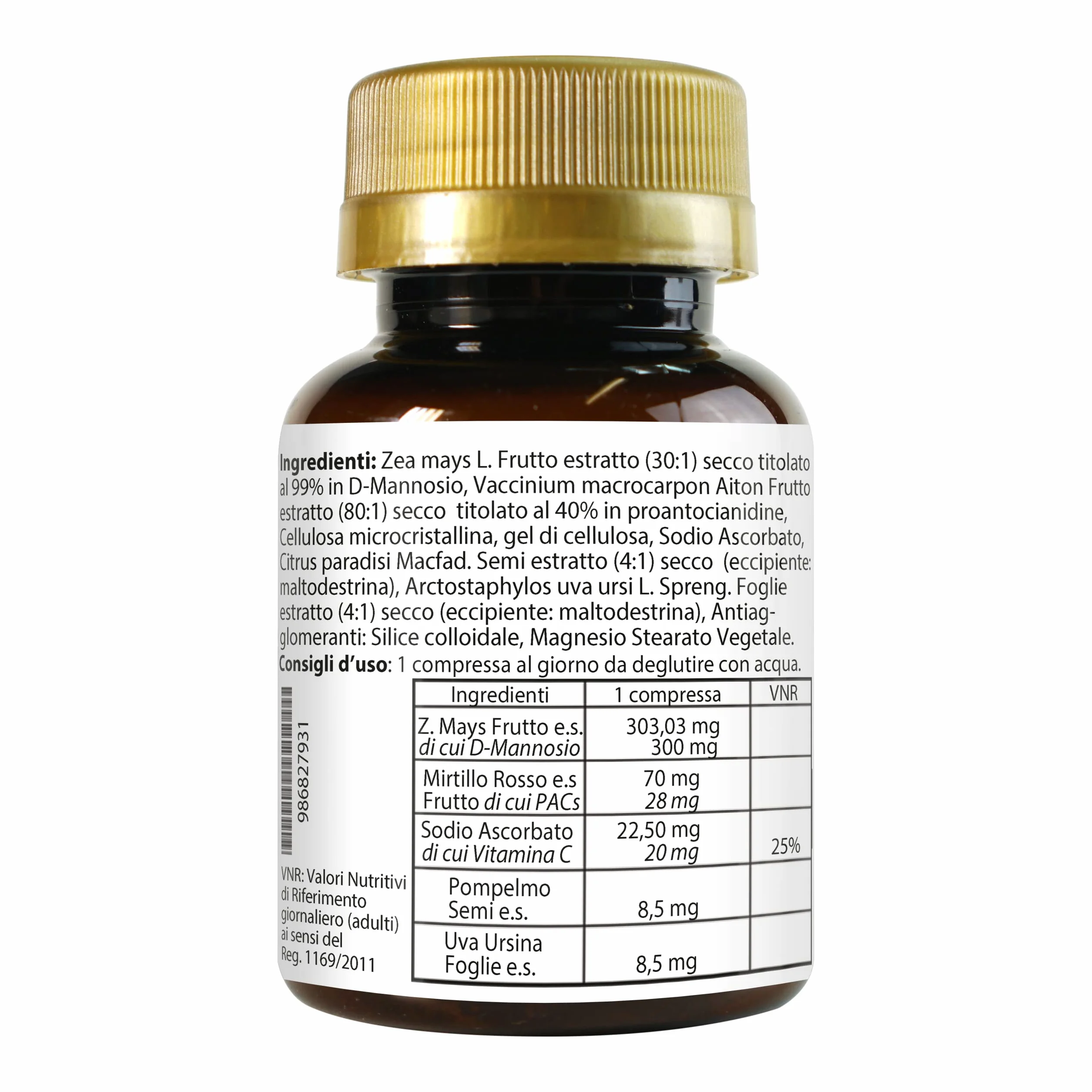 D - Mannosio e Cranberry 40% PAC Mirti Complex con Semi di Pompelmo, Uva Ursina e Vitamina C | 60 compresse 1 al dì | Mirtillo Rosso ad Alto Dosaggio