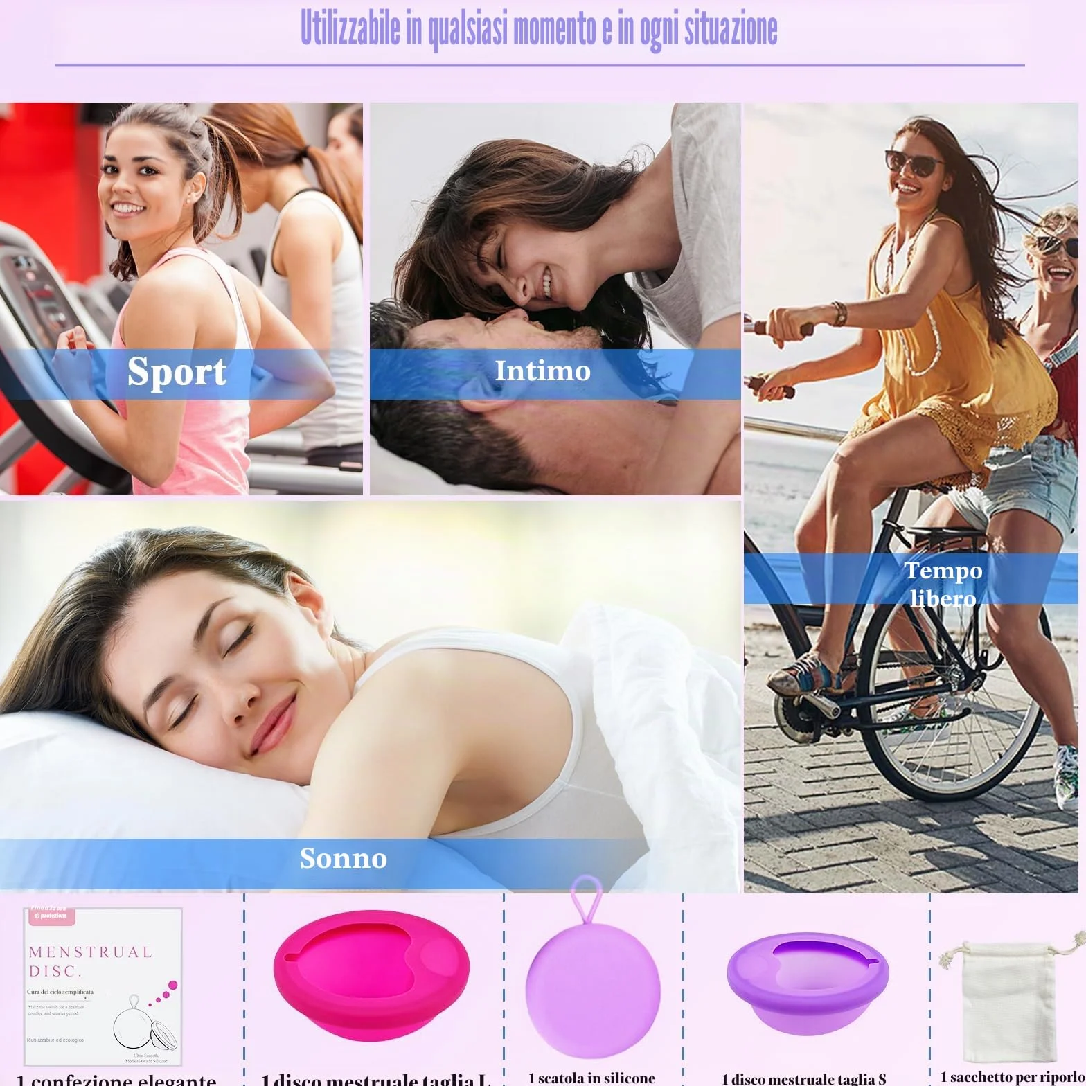 2 pezzi Disco di disco mestruale S L, disco periodico riutilizzabile a tazza mestruale, dischi mestruale a prova di morbido fatto in silicone, alternativa ai tamponi