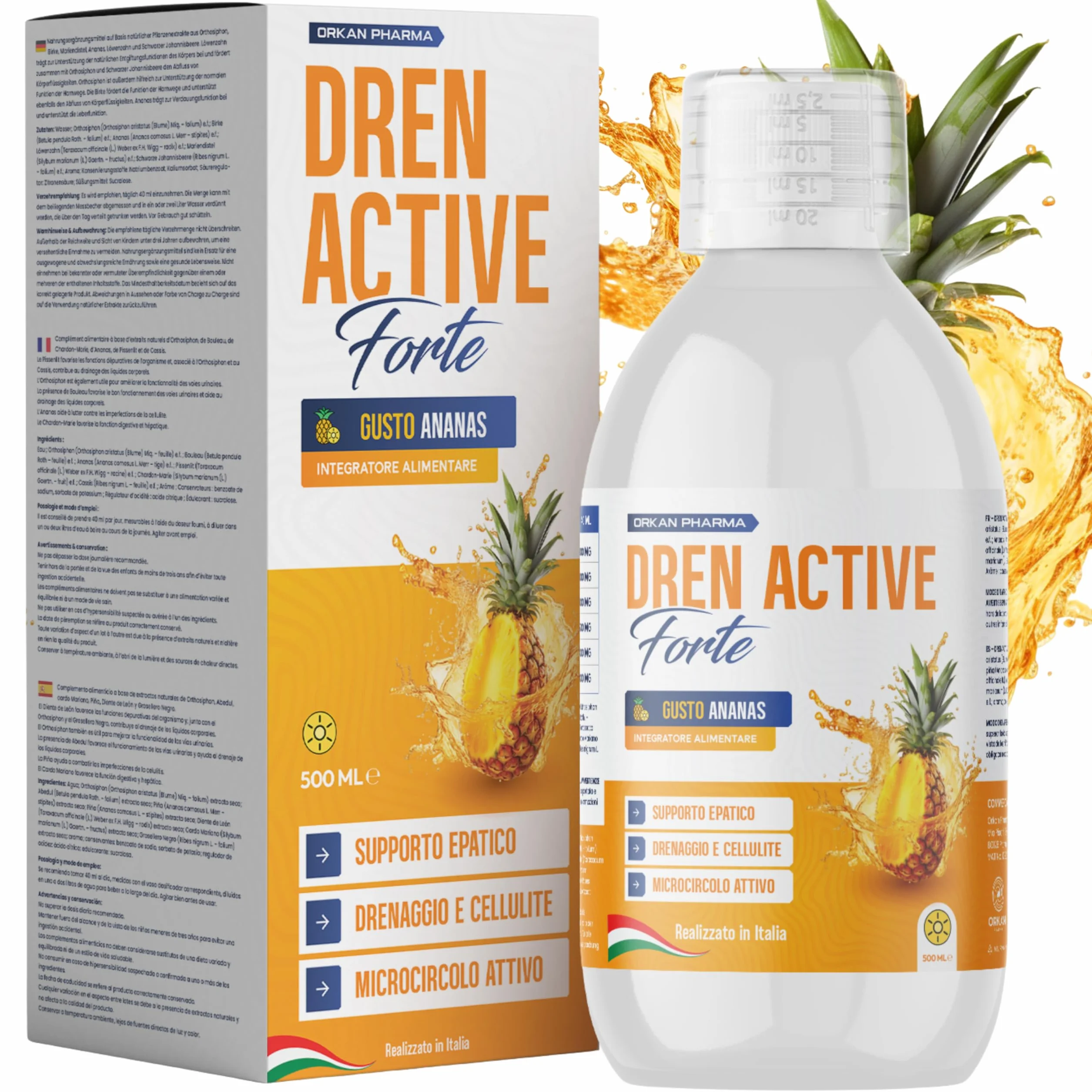Diuretico Drenante Forte Detox Ritenzione Idrica Anticellulite 500 ML Gusto Ananas Made in Italy