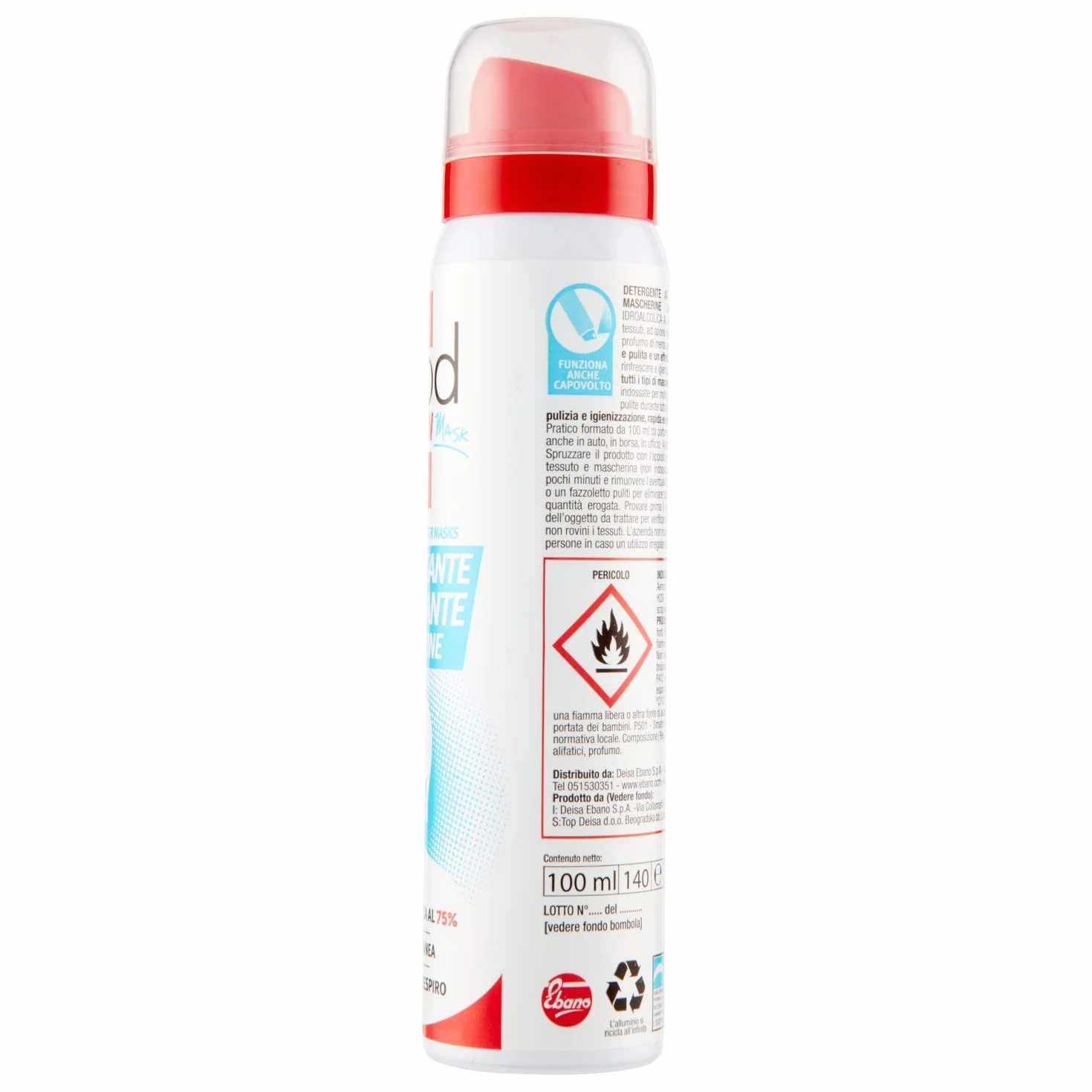 Good & San Spray Igienizzante Rinfrescante Mascherine, Disinfettante con Alcool 75%, 100 ml