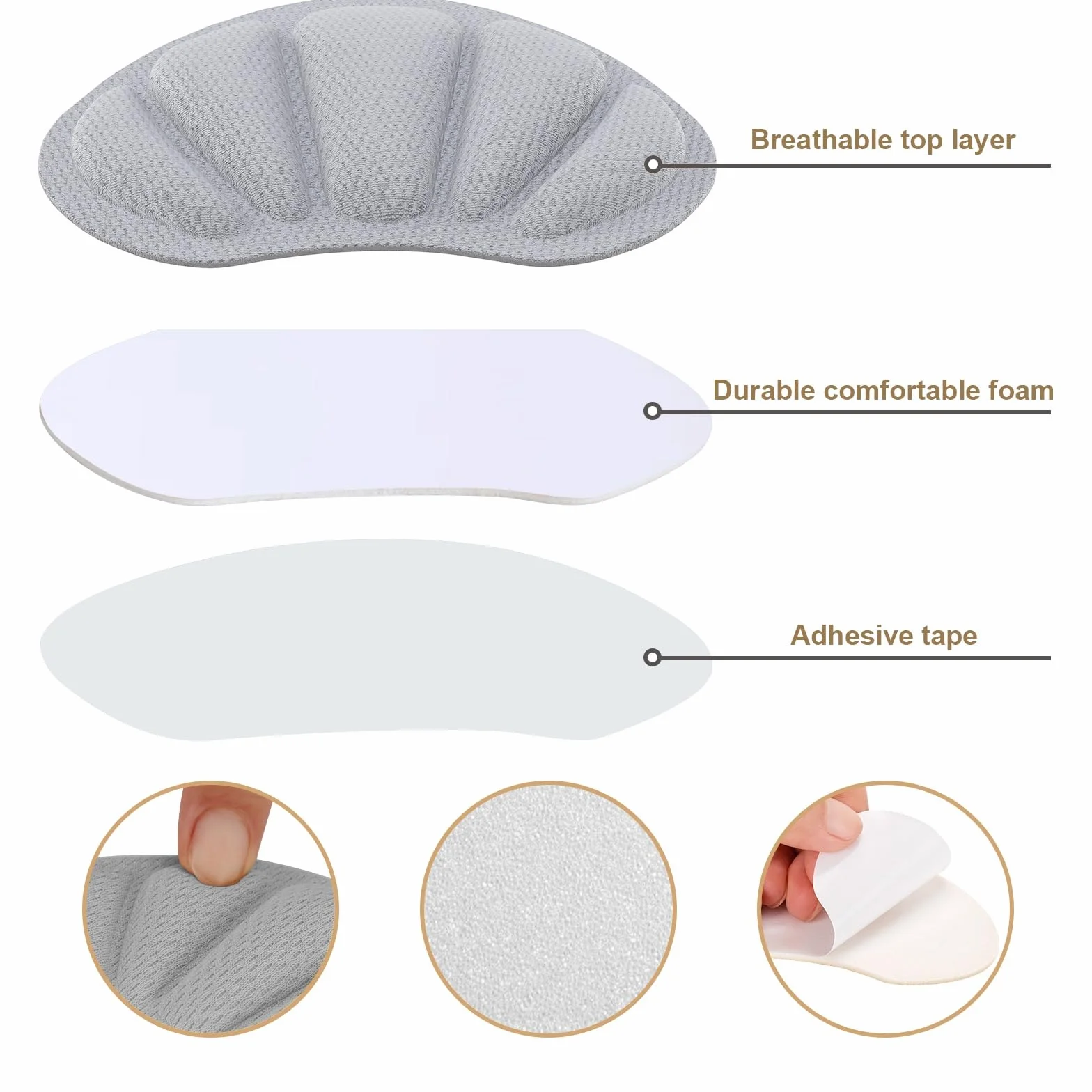 3 PAIA cuscinetti salva tallone per scarpe, proteggi tallone autoadesivo, solette antiscivolo, inserti morbidi per prevenire sfregamenti & vesciche (grigio)