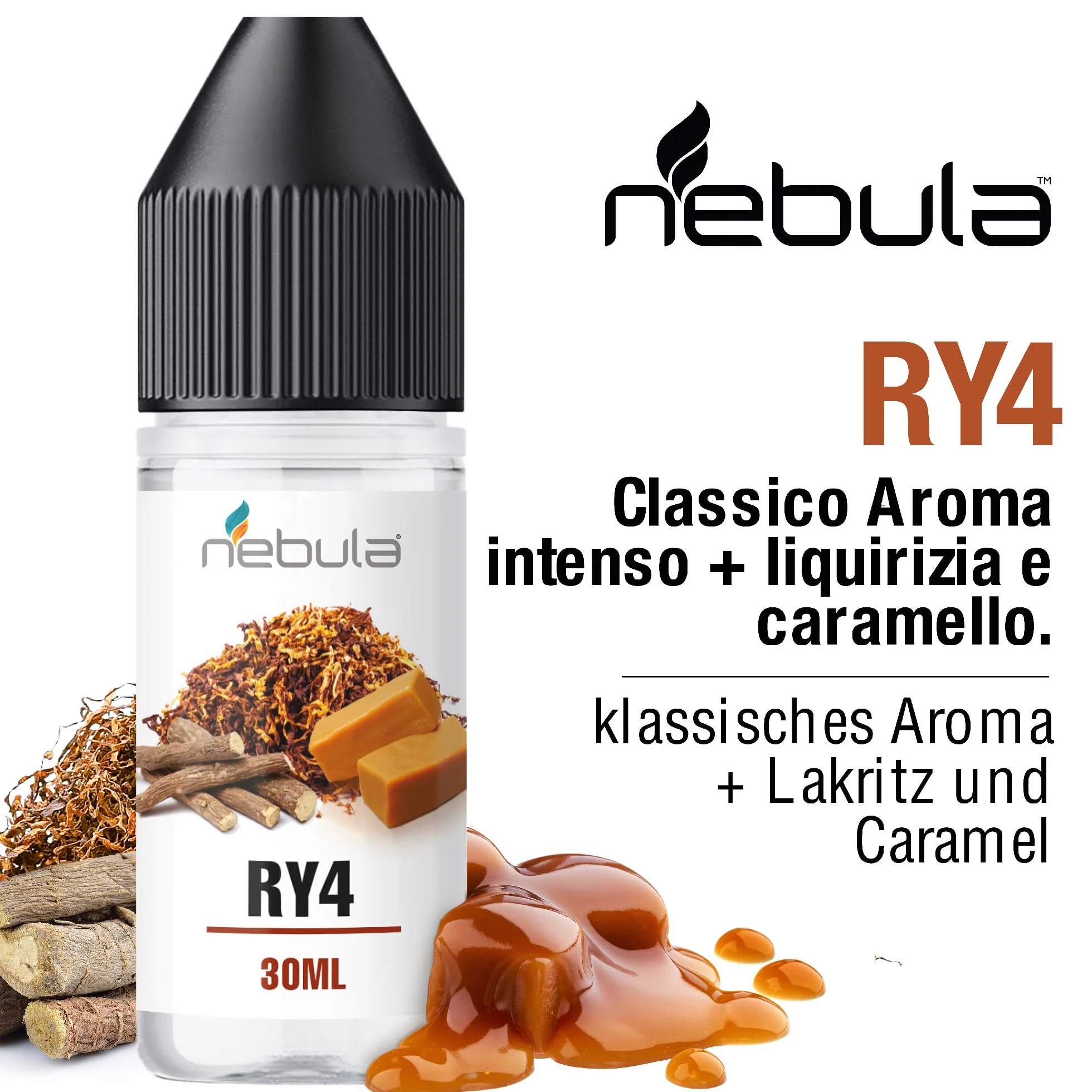 RY4 Aroma Alimentare 30ml Tabacco Liquirizia Caramello Made in Italy