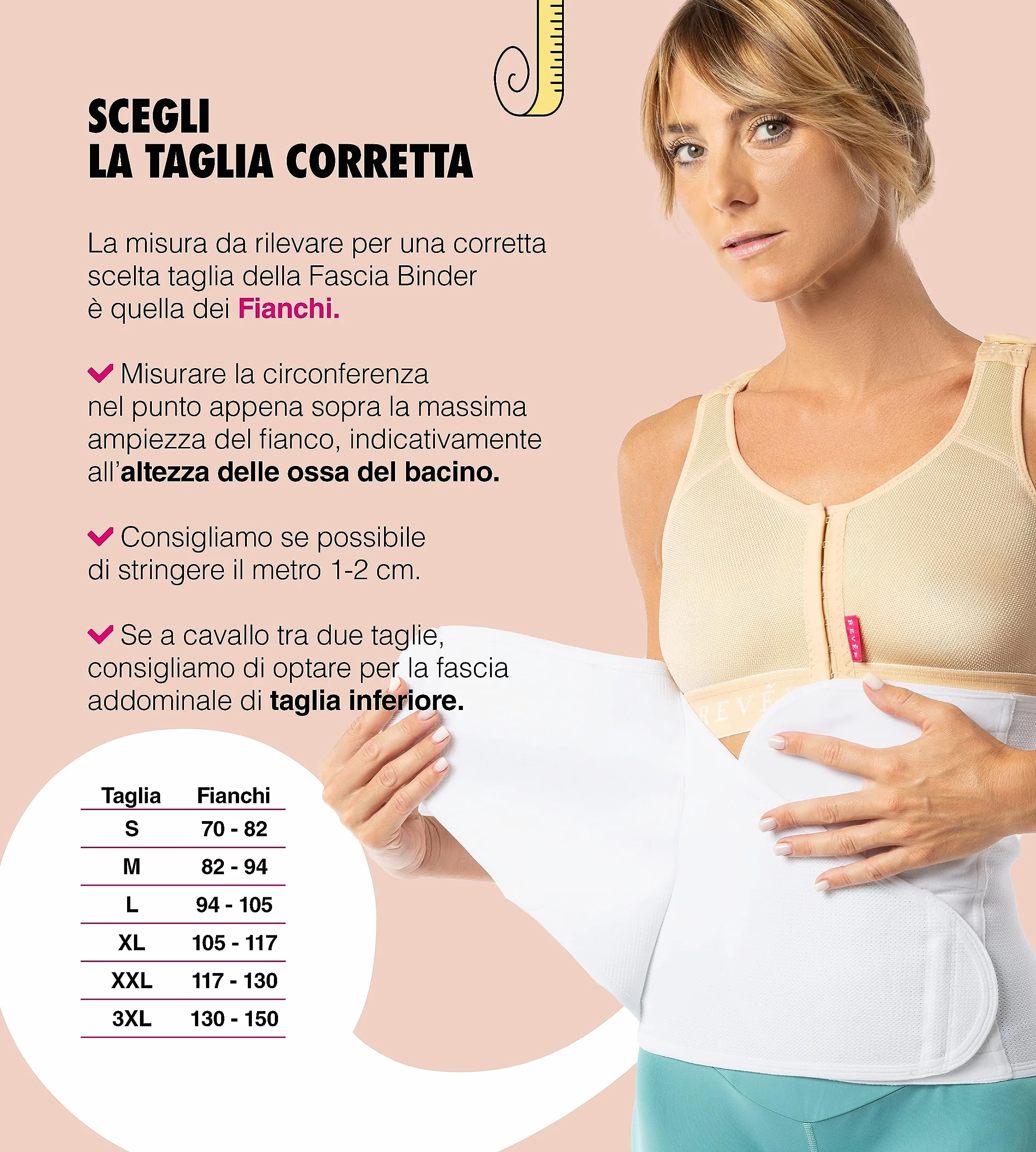 REVÉE Fascia Addominale Post-Operatoria h26 cm - Binder per Terapia Post-Addominoplastica, Lipoaspirazione, Ernia Addominale, Ernia Ombelicale, Parto Cesareo, Fascia Compressiva Unisex (Bianco, XXL)
