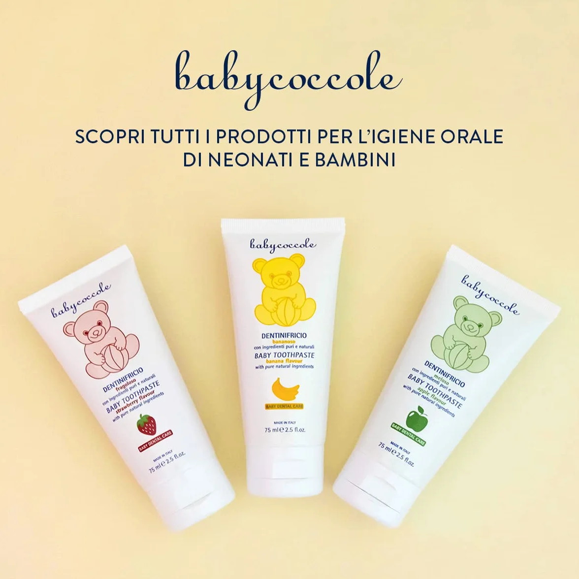 Babycoccole DENTINIFRICIO FRAGOLOSO. Dentifricio per Bambini da 0 a 6 anni all'aroma naturale di Fragola. Rinforza i denti, previene le carie. Giusto apporto di fluoro, calcio e vitamine - 75 ml