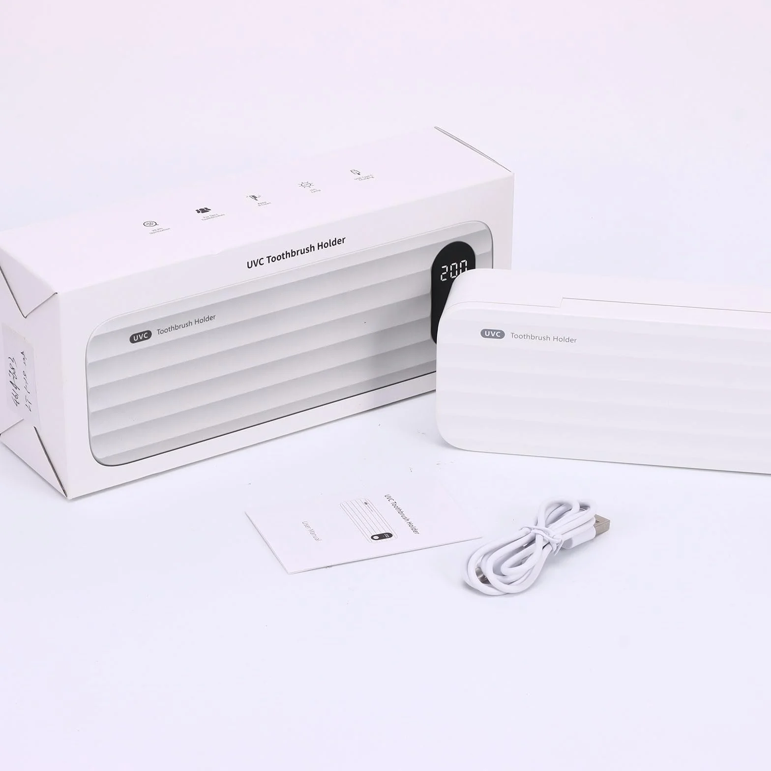 Igienizzante UV per spazzolino da denti, antibatterico, da parete, 5 slot, funzione timer, 2000 mAh ricaricabile, senza fili, montaggio a parete, bianco