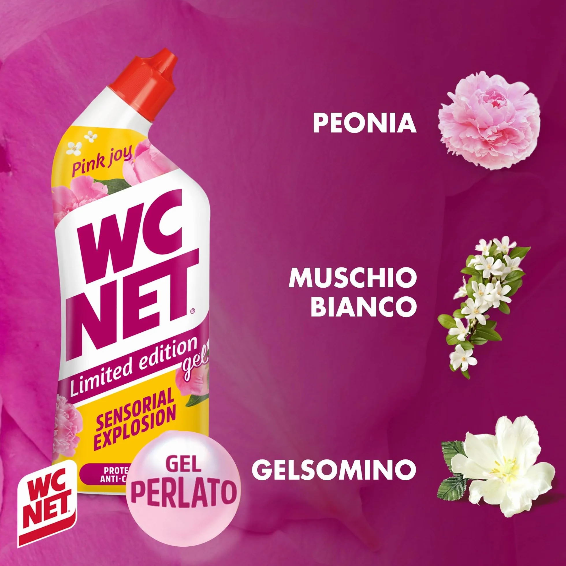 Wc Net Detergente Liquido per Sanitari Essenza Peonia e Muschio Bianco 700 ml x 4 Confezioni