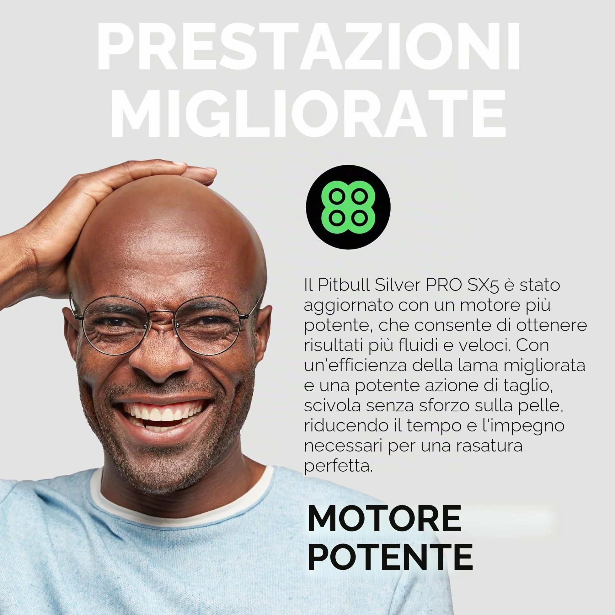 Skull Shaver Pitbull Silver Pro SX5 Rasoio Elettrico Uomo Wet&Dry Senza Fili Resistente all'Acqua