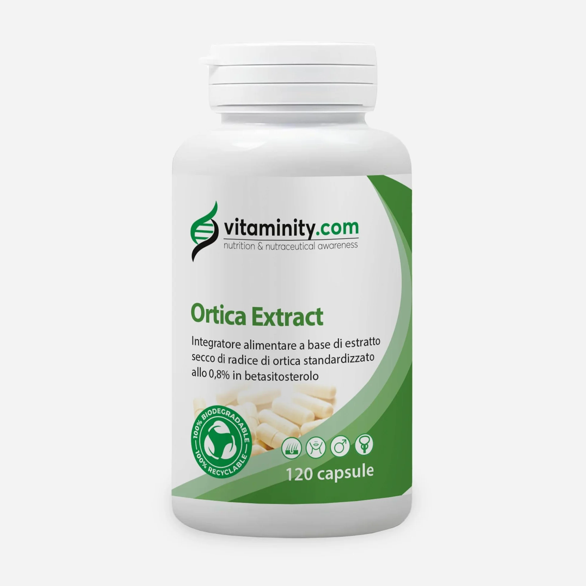 Vitaminity Ortica Integratore anti DHT alto dosaggio 750mg 120 cps Dht blocker capelli anticaduta Made in Italy