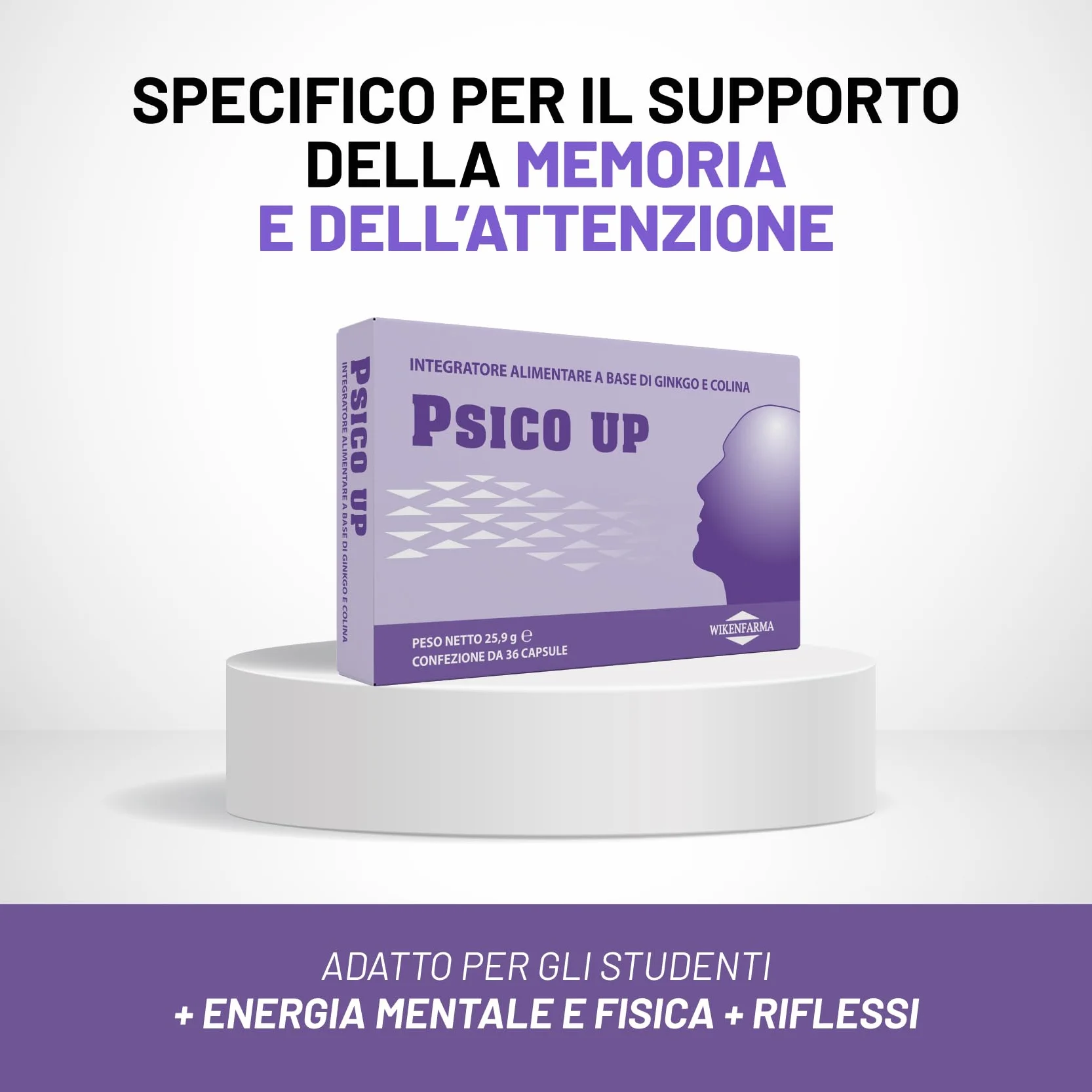 Psico Up Integratore alimentare per la concentrazione e la memoria – Adatto per gli studenti – Ginkgo Biloba e Colina per migliorare le facoltà mentali – Consigliato per lo studio e il lavoro - 36CPS